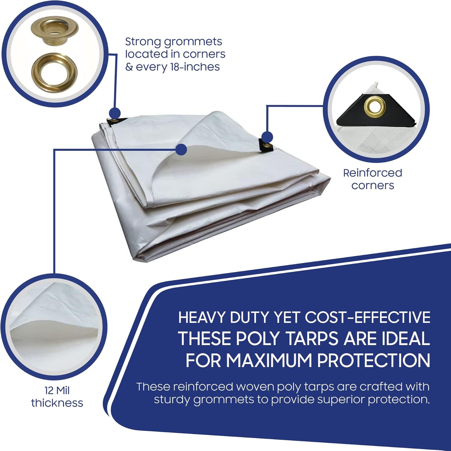 Tarps Now Lonas de polietileno impermeables, (10 x 15 pies) con ojales de aluminio para interiores y exteriores, cubierta de hoja súper resistente,