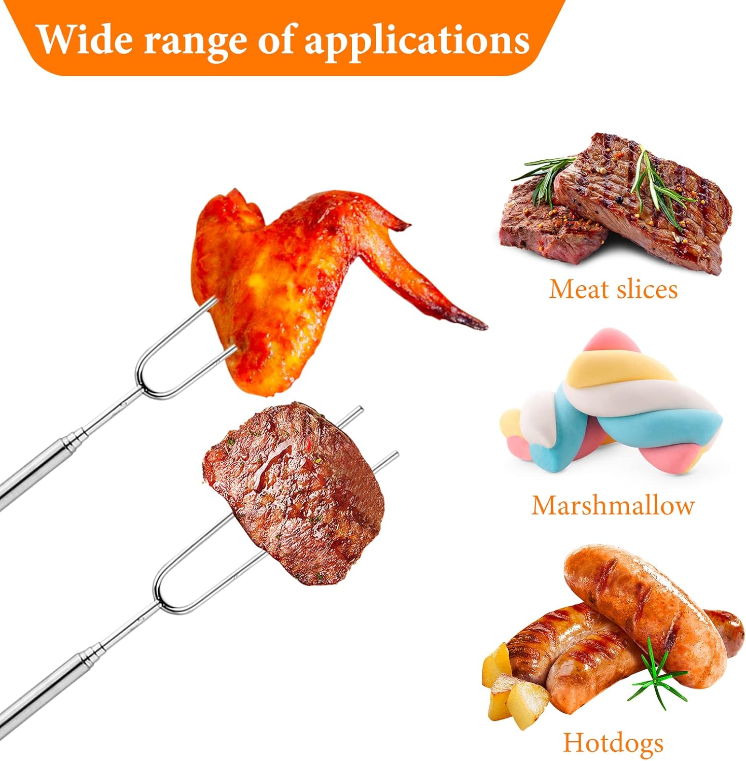 Juego de palos para asar malvaviscos de 32 pulgadas de largo para hogueras, tenedores de barbacoa telescópicos extensibles para parrilla (12