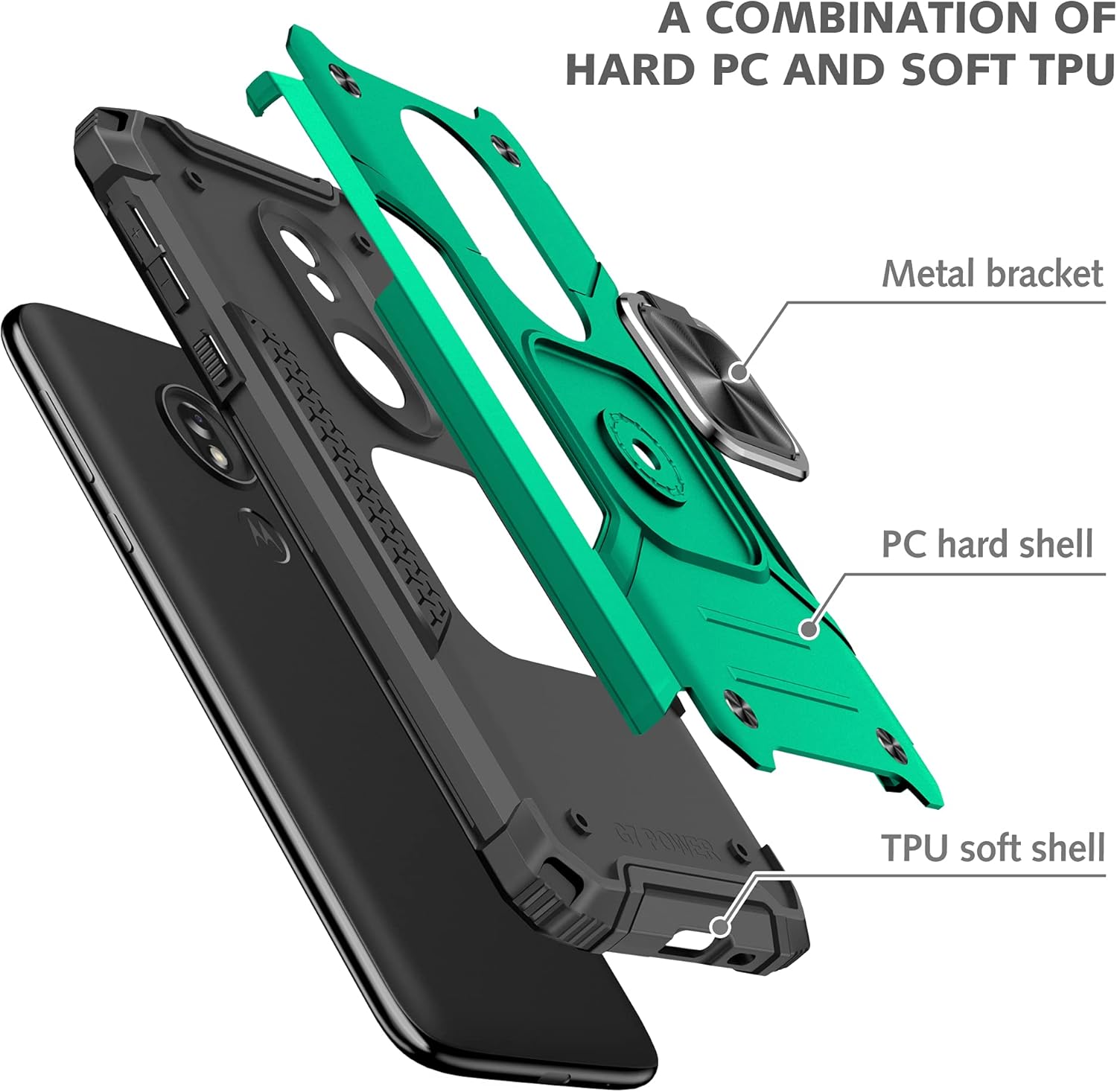 YmhxcY Funda para Moto G7 PowerG7 SupraG7 Optimo Maxx con protector de pantalla HD, fundas de grado armadura con soporte giratorio y función atril,