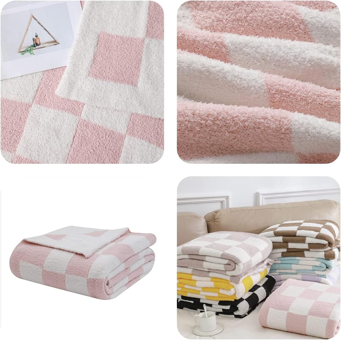 DOOWELL Manta de punto suave con patrón de cuadrícula de ajedrez para sofá, cama, camping, regalo de viaje (rosa, 60 x 80 pulgadas)