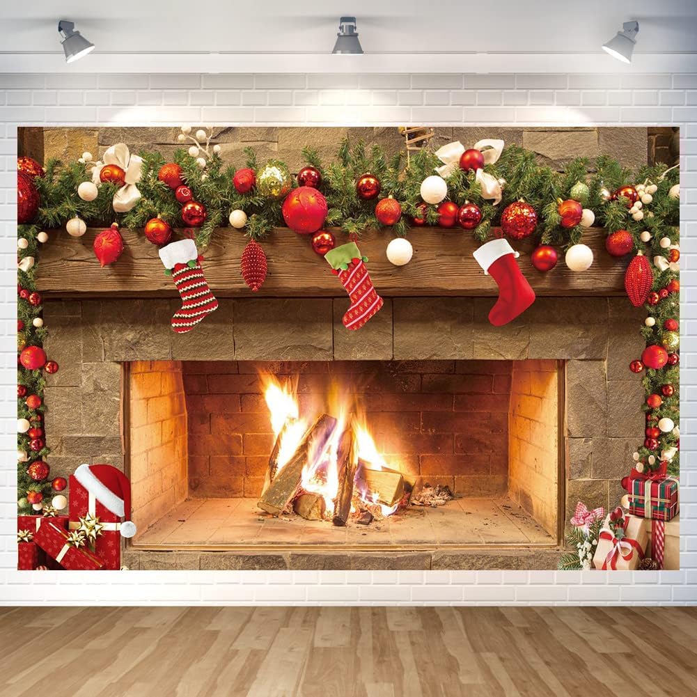 Decoración de Navidad, telón de fondo de chimenea, fondo de fotos de Navidad, póster de Navidad para Navidad, invierno, Año Nuevo, suministros de