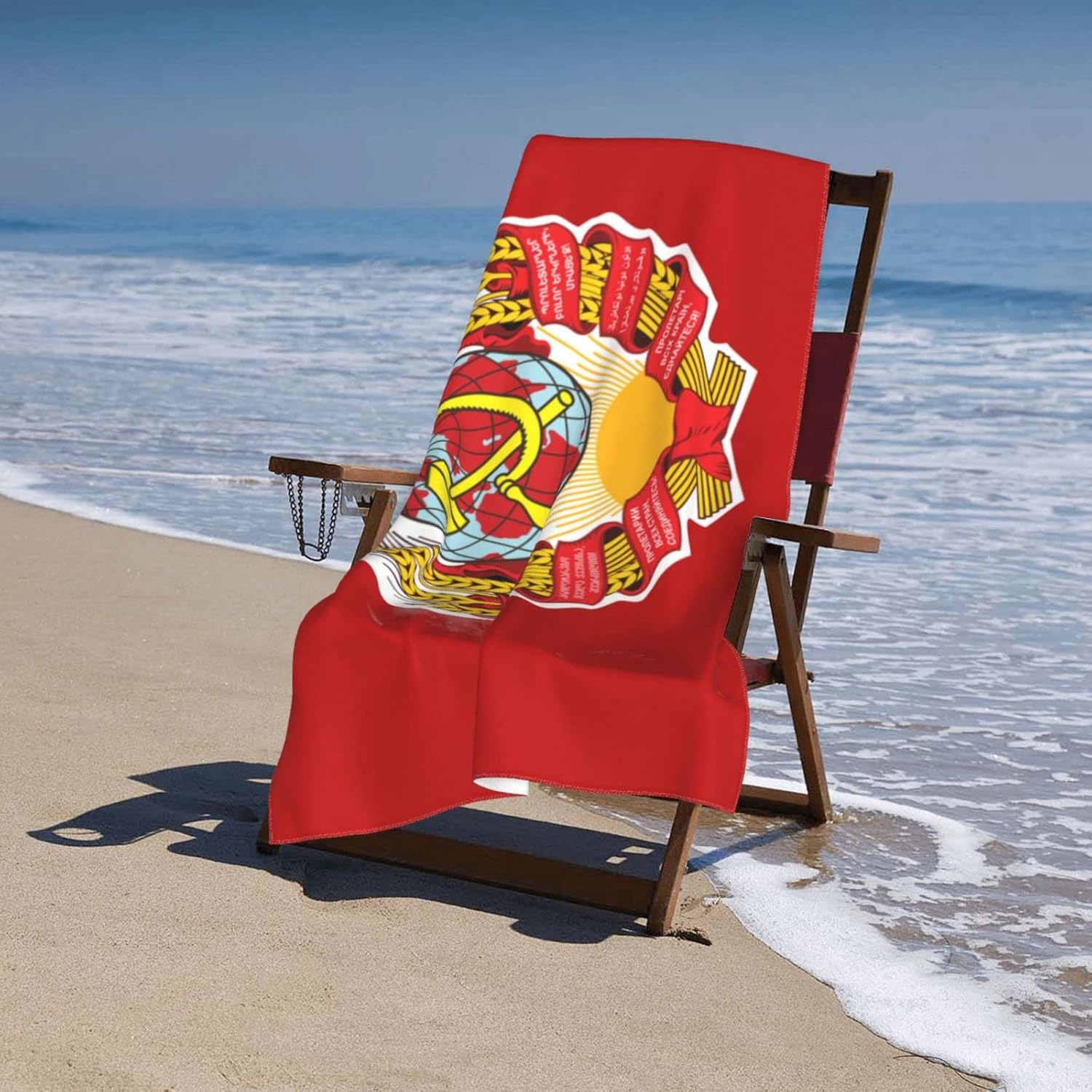 Toalla de playa de la bandera de la Unión Soviética de secado rápido y altamente absorbente, toallas de natación suaves para hombre y mujer,
