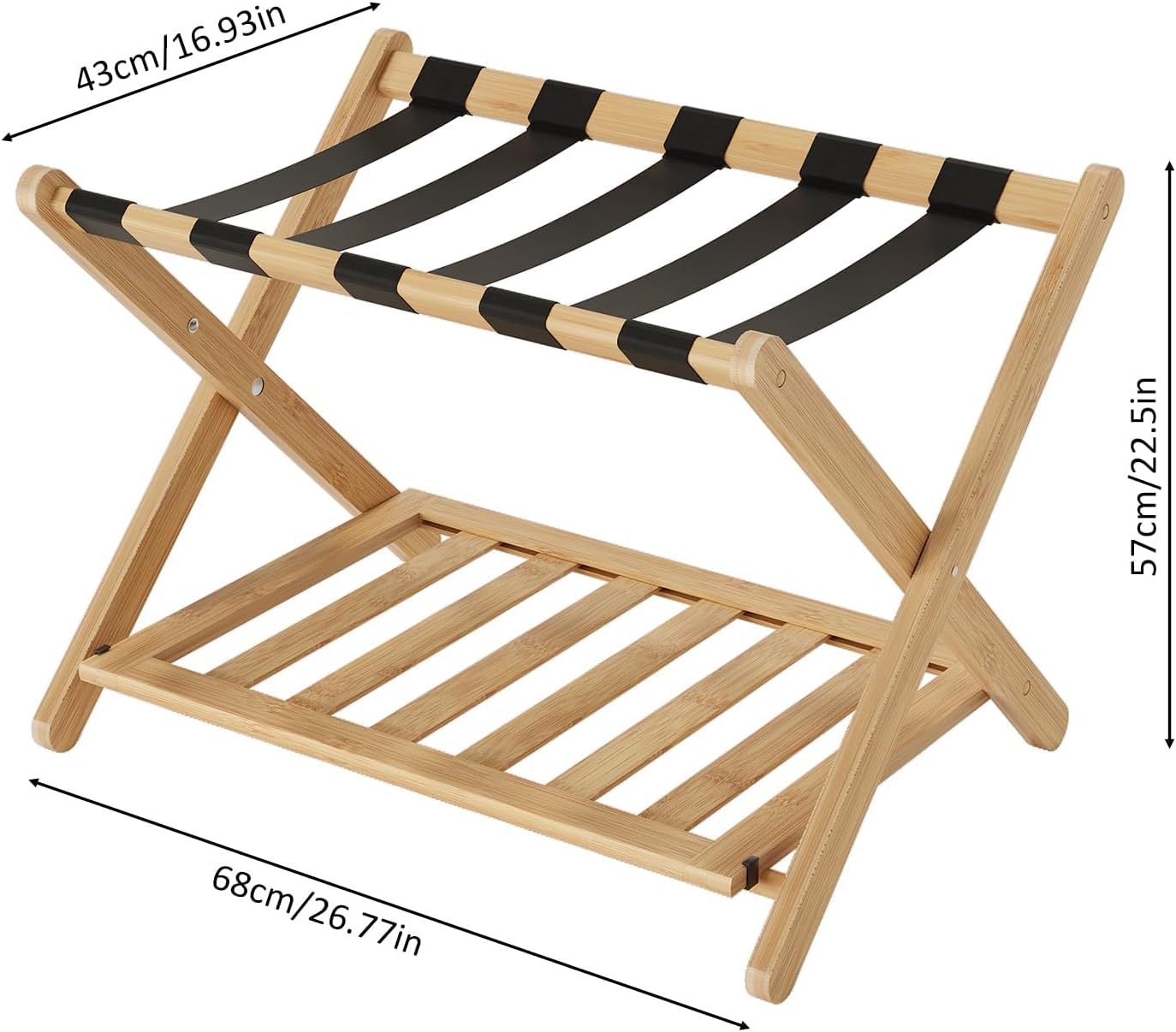 Semiocthome Paquete de 2 portaequipajes totalmente montado, soporte plegable para maleta con estante de almacenamiento, estante de madera para