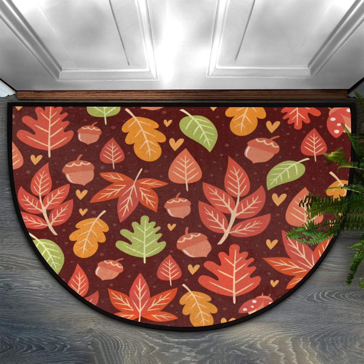 Pardick Tapete semicircular de arce otoñal, alfombra semicírculo de hojas de otoño, lavable, decoración duradera, alfombras de media luna, tapetes