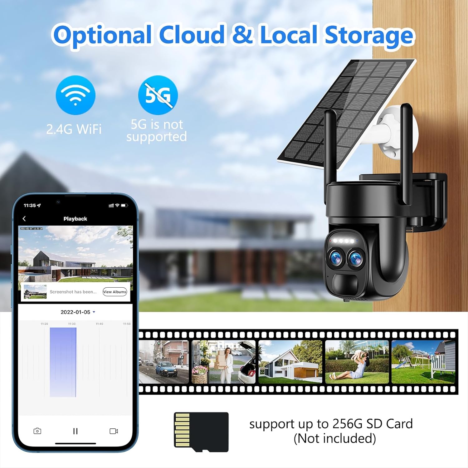 Zoom 8X Cámaras de seguridad 4K 5Dbi inalámbricas para exteriores, cámara de seguridad solar alimentada por baterías, cámara WiFi PTZ de 360 con