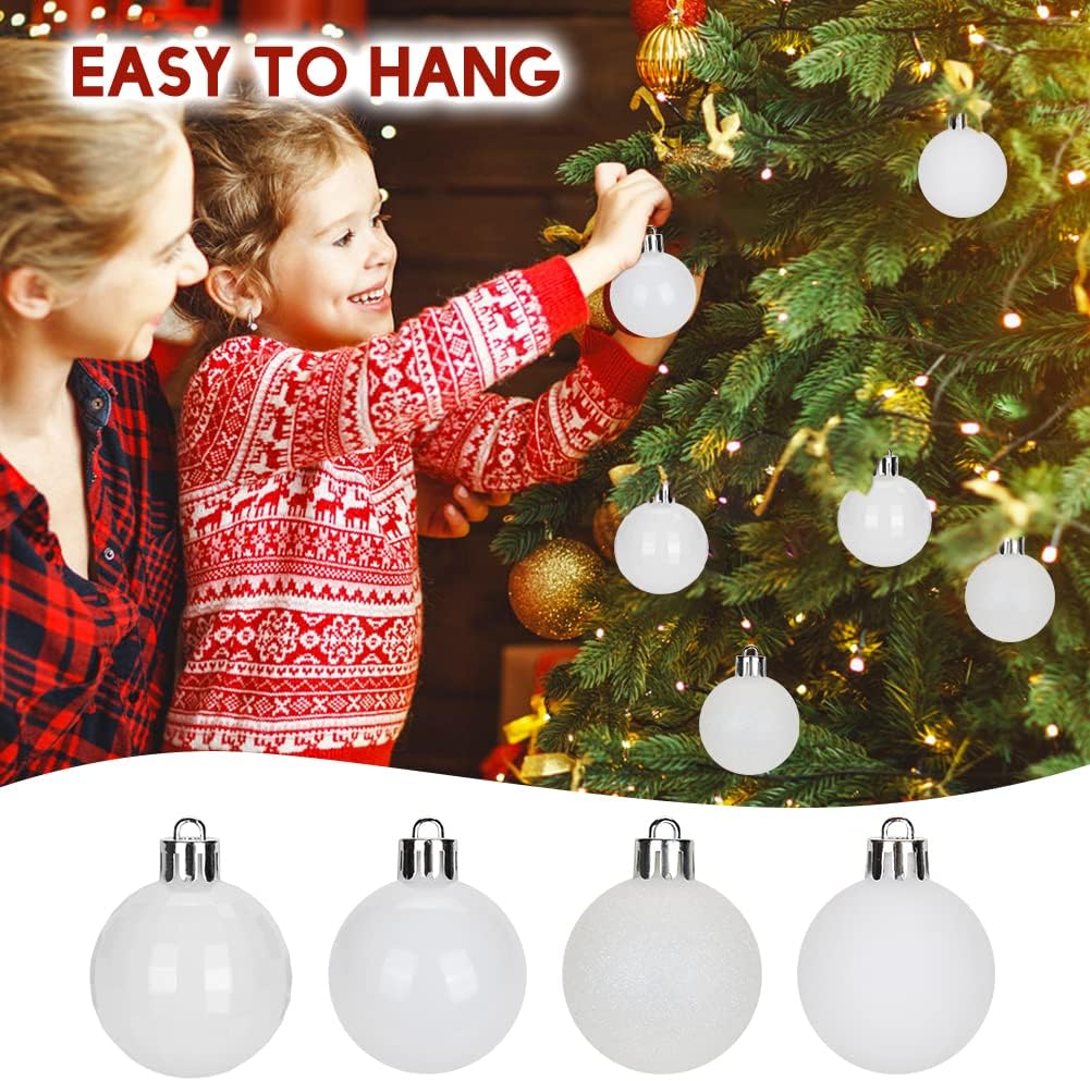Adornos de bolas de Navidad blancas de 1.57 pulgadas, 40 piezas inastillables, juego de adornos de bolas de Halloween, adornos blancos para árbol de
