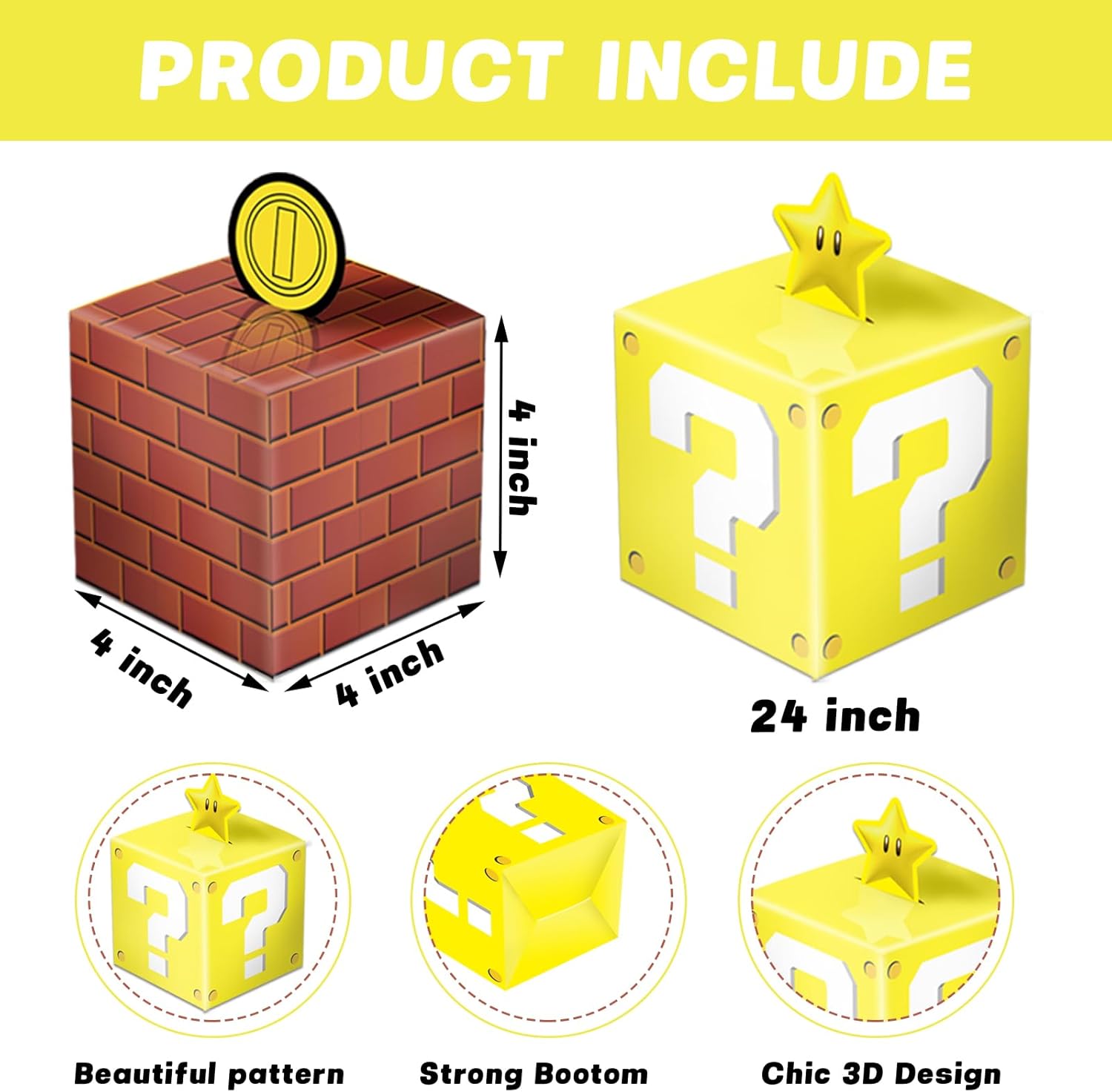 YOPENMOUNE Mario Party Treat Box 24 bolsas de regalo de bloques de ladrillos para videojuegos, suministros de decoración de regalos de fiesta