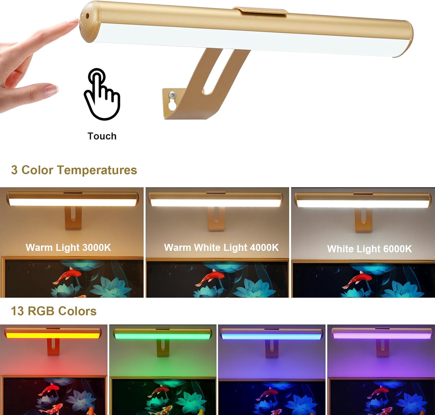 ZOCALOK Luz de imagen funciona con pilas, luces de imagen para pared, luz de imagen inalámbrica con control remoto para pinturas, 48 LED, 16 colores