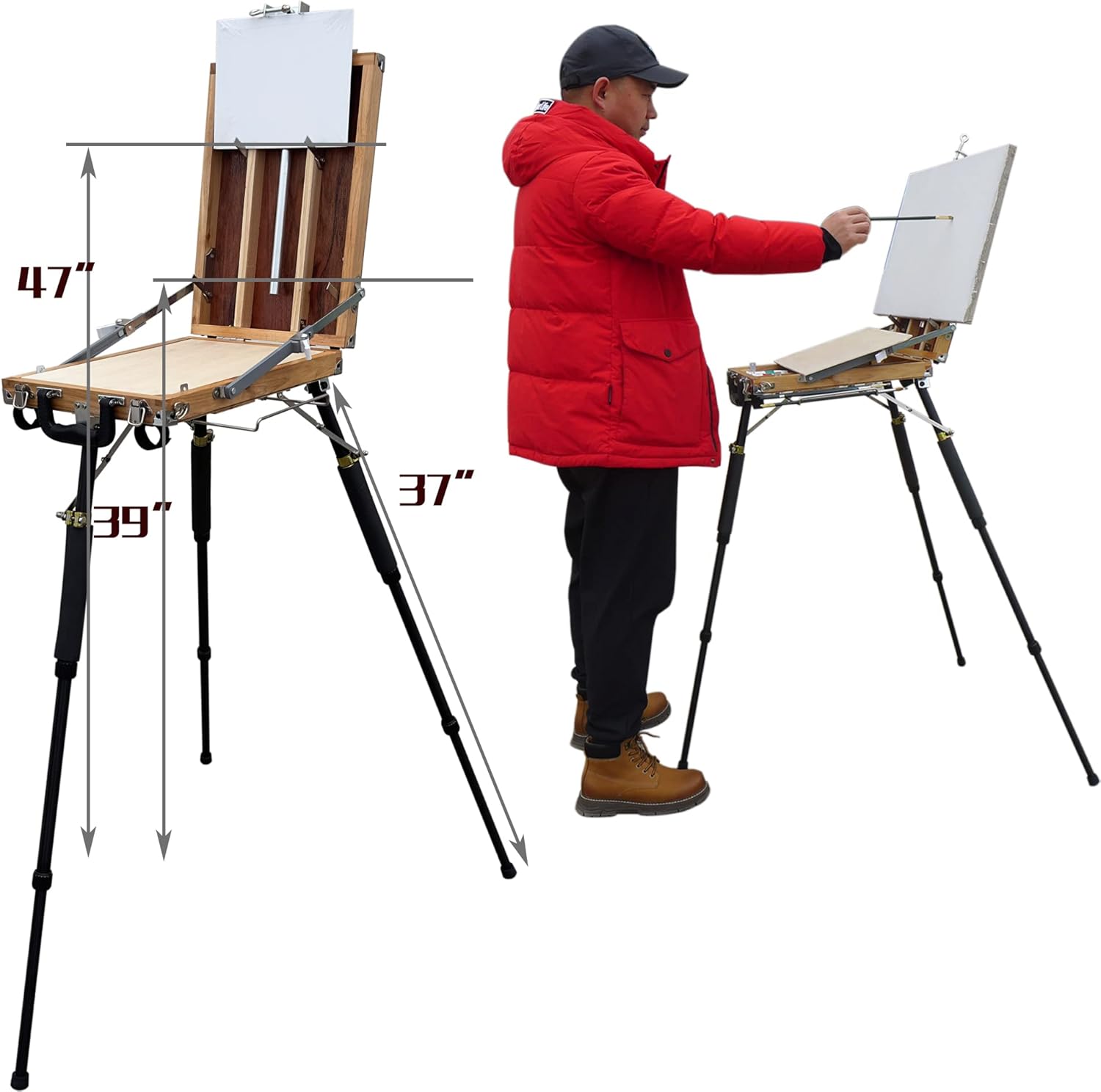 Caja de pochada para caballete de pintura al aire libre, trípode de viaje compacto de aluminio, 11.5 pulgadas de profundidad x 15.8 pulgadas de