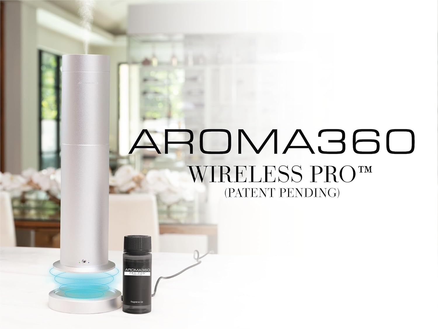 Aroma360 – Difusor de aceites esenciales inalámbrico profesional – Cobertura de 600 pies cuadrados – Inalámbrico y portátil con control remoto –