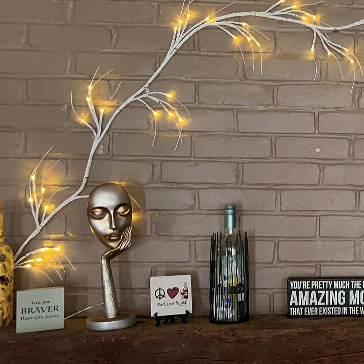 Guirnalda iluminada con ramas de abedul de 6 pies, 48 luces cálidas, guirnalda de abedul iluminada con temporizador, guirnaldas de abedul
