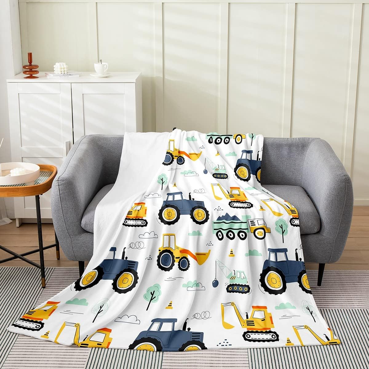 Manta de tractor, manta de camión de dibujos animados para niños y adolescentes, manta de lana de tractor de construcción, manta de franela para
