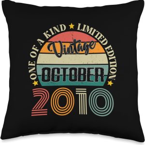 14 Year Old Vintage October 2010 14th Birthday Retro Throw Pillow, 16×16, Multicolor 14 Year Old Vintage October 2010 14th Birthday Retro Throw Pillow, 16×16, Multicolor