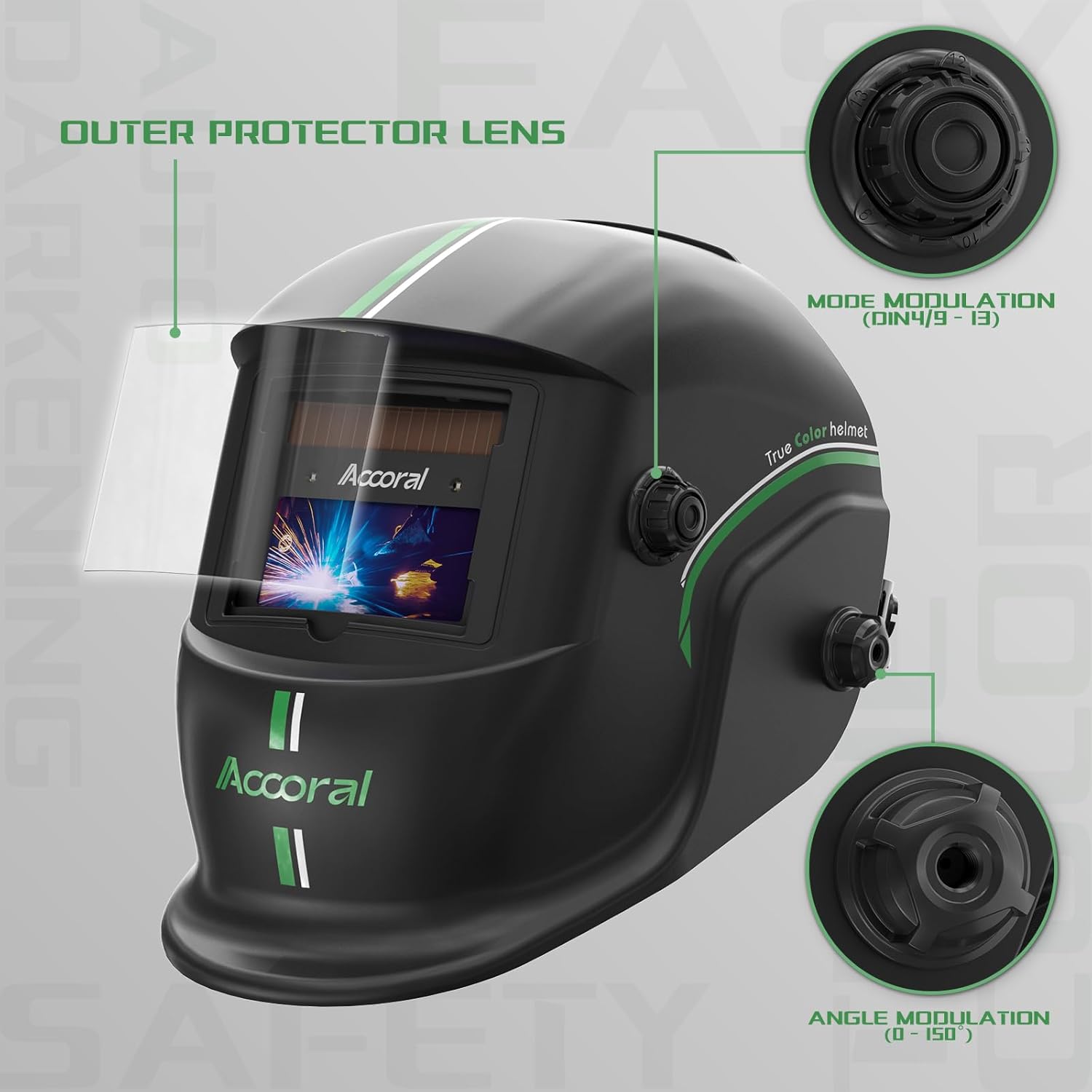 1111 Casco de soldadura con oscurecimiento automático de visión grande, color verdadero, campana de soldadura con energía solar, pantalla ancha