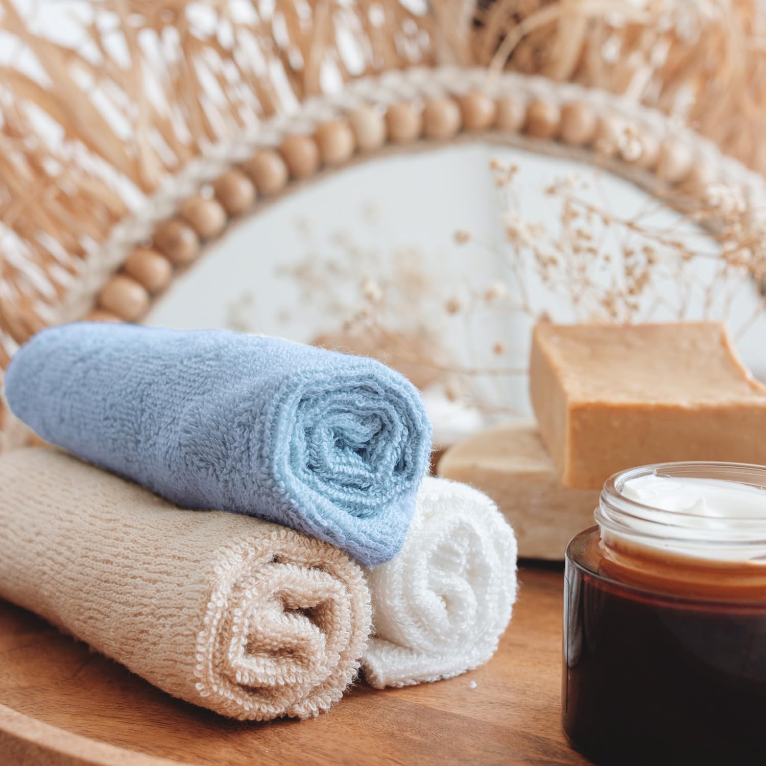 Paquete de 12 paños de rayón de bambú con bolsa de embrague multiusos, toallas absorbentes ultrasuaves para cara, cuerpo, ducha, maquillaje, bebé,