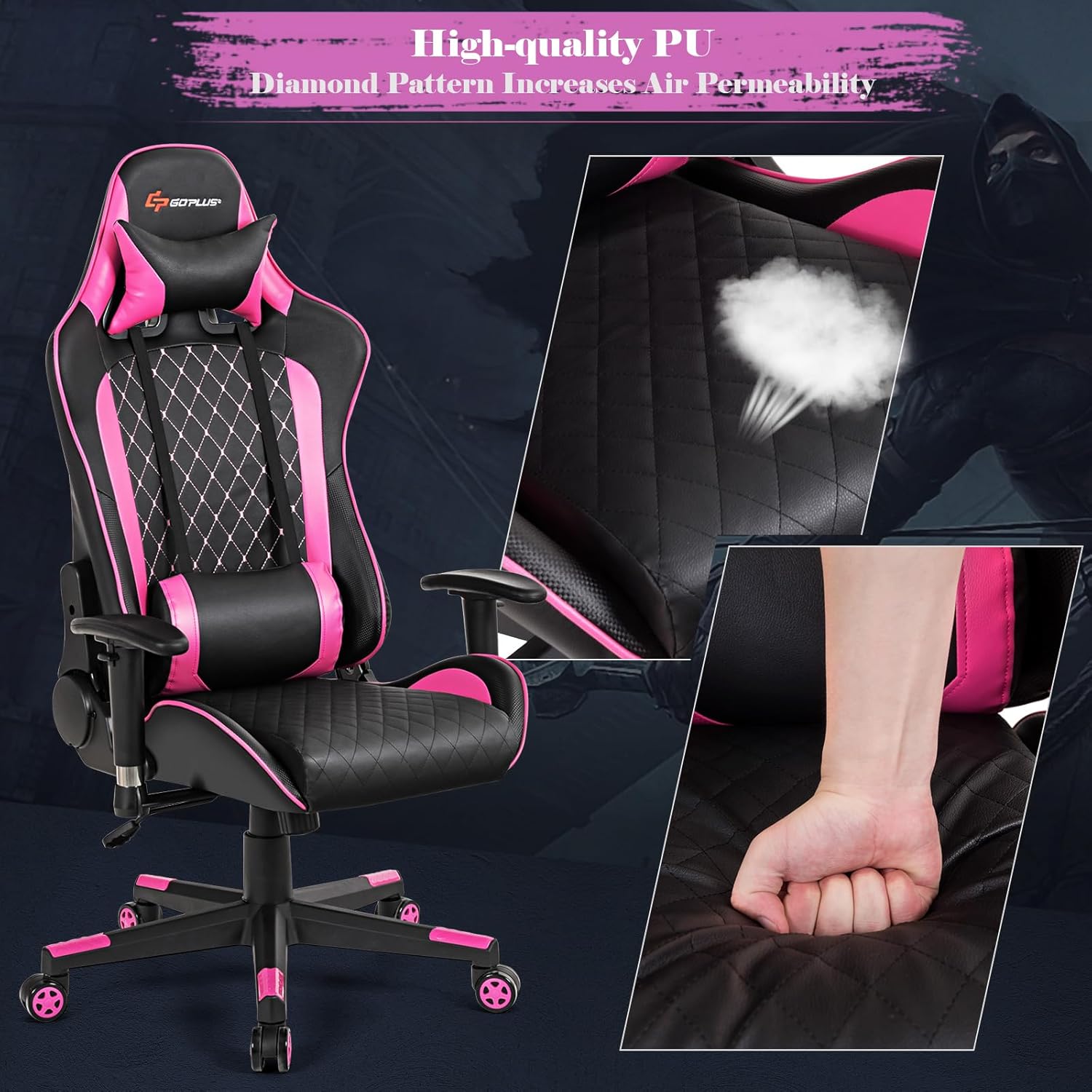 Silla de juegos  Silla ergonómica reclinable con soporte lumbar de masaje, silla de computadora de piel sintética para jugadores de oficina y hogar,