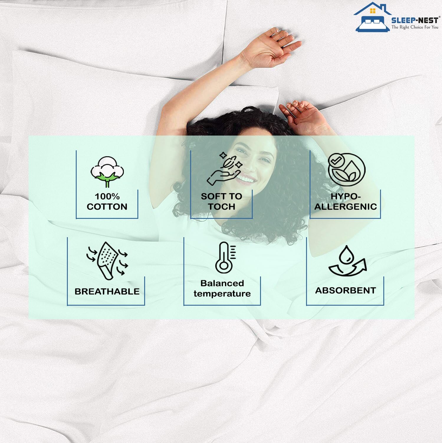 SLEEP-NEST Sábana bajera tamaño King 100% algodón de fibra larga, lujosa y suave, elástica de 600 hilos, para colchones de hasta 16 pulgadas, tejido