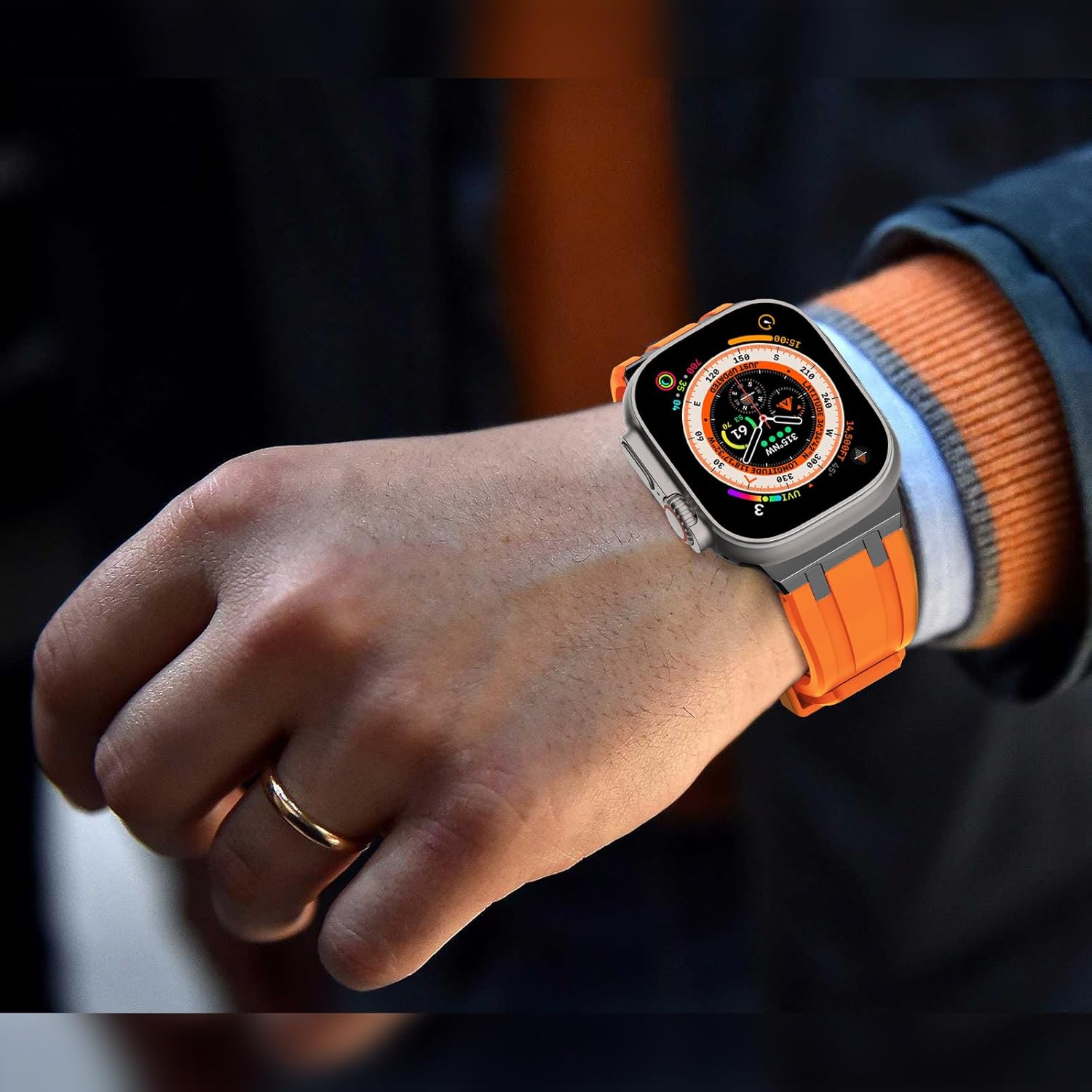 NewWays Correa para Apple Watch Ultra Band de 1.929 in, 1.772 in, 1.732 in, 1.654 in, 1.614 in, 1.575 in, 1.496 in, para hombres, correa de goma de
