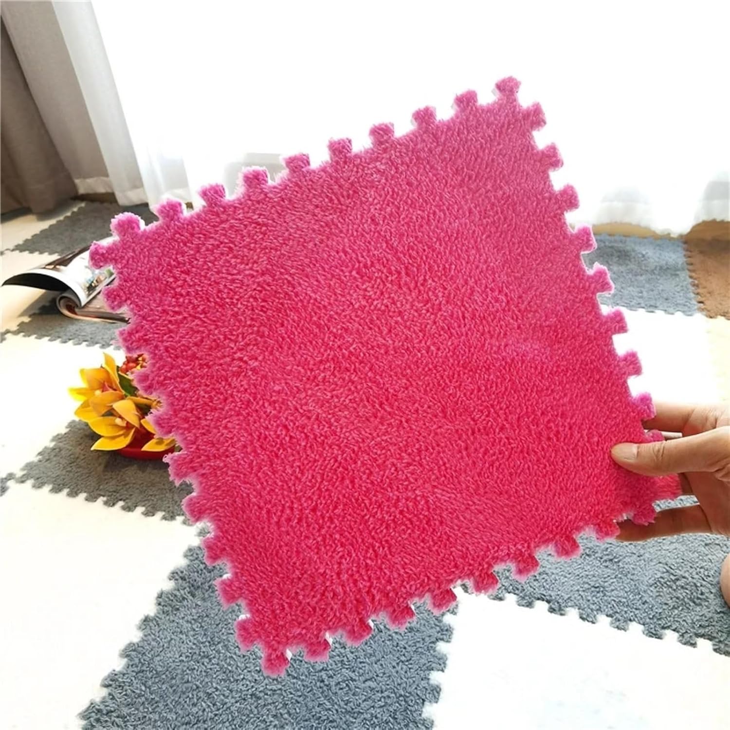 12 tapetes de espuma tipo rompecabezas, suaves, gruesos, esponjosos, cuadrados, entrelazados, para decoración de sala de estar, dormitorio (11.8 x