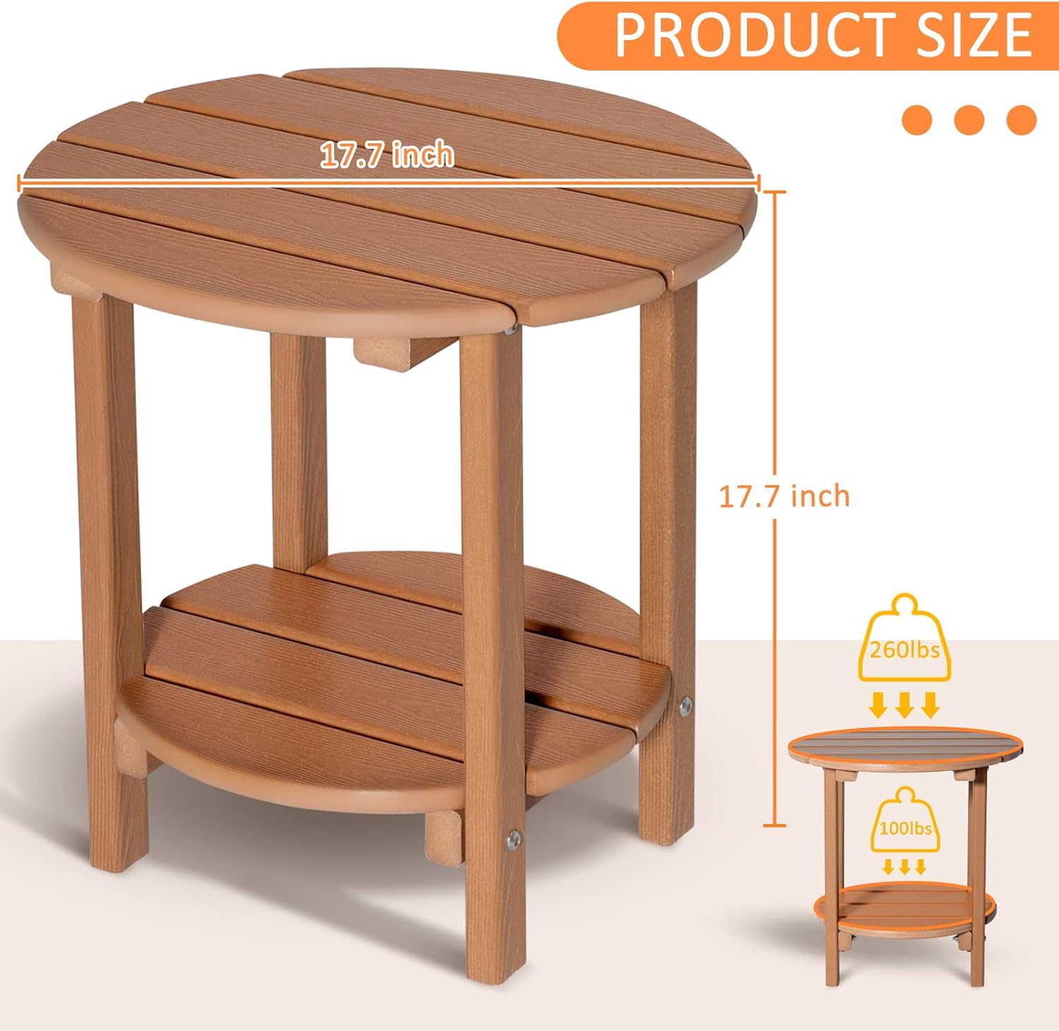 LOENIY Mesa auxiliar de 2 niveles para exteriores HDPE Adirondack mesa auxiliar para patio con grano similar a la madera, mesa auxiliar resistente a