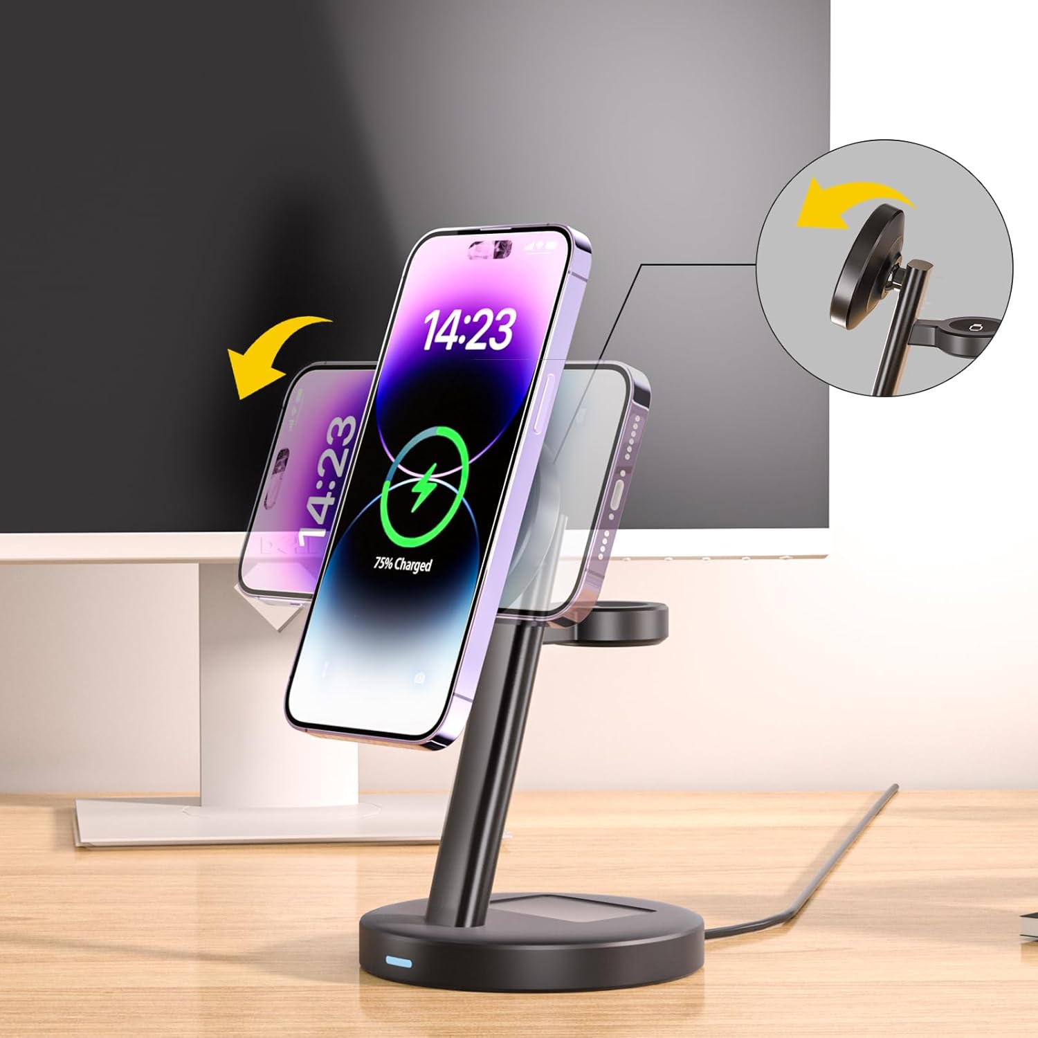 Estación de carga inalámbrica magnética para la serie Apple, soporte de cargador rápido estándar 3 en 1 de 15 W, adaptador QC3.0, para iPhone 14,