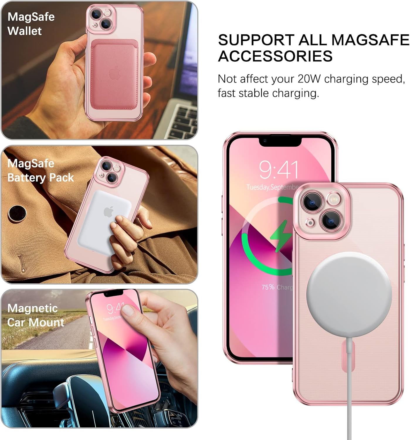 GUAGUA Funda magnética transparente para iPhone 13 de 6.1 pulgadas, compatible con MagSafe Slim Fit Soft TPU a prueba de golpes, borde protector