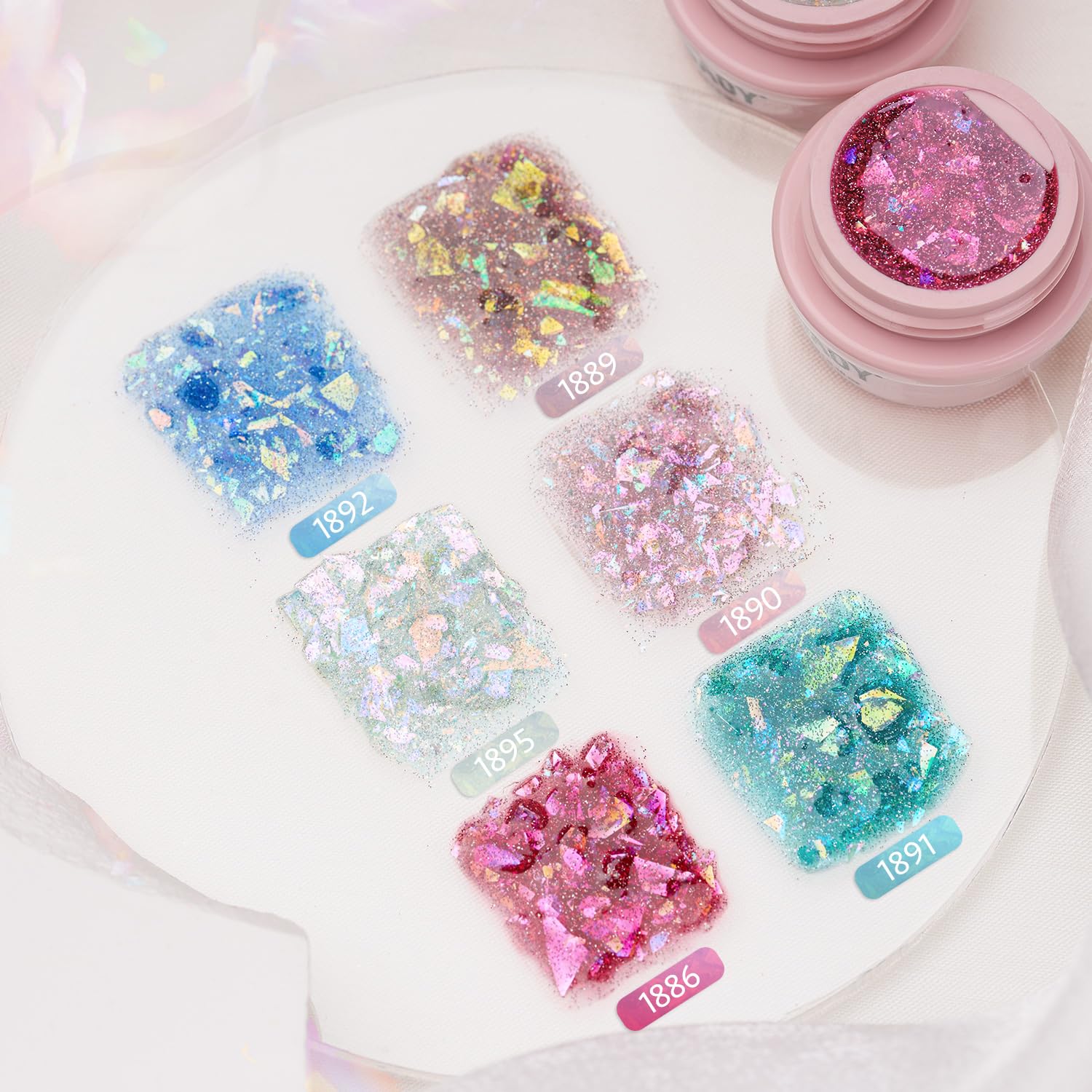 GAOY Juego de 6 esmaltes de uñas de gel con purpurina reflectante, incluye esmalte de gel rojo, rosa, blanco y azul, esmalte de uñas de secado con
