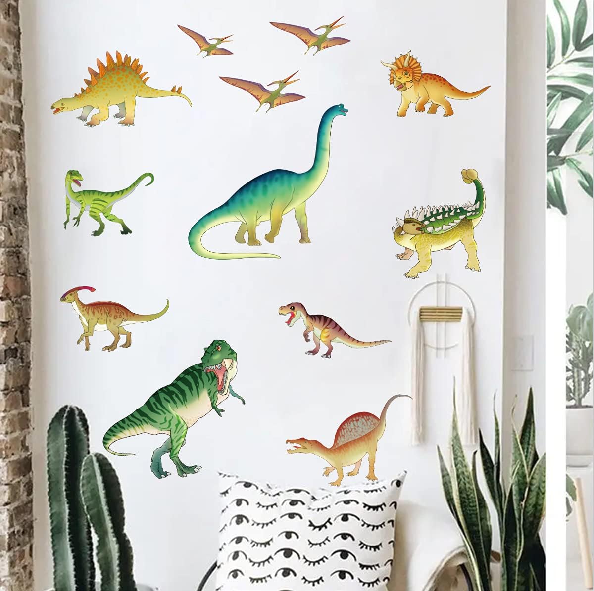 MESU Calcomanías de dinosaurio que brillan en la oscuridad, calcomanías de pared luminosas para decoración de techo para habitación de niños,
