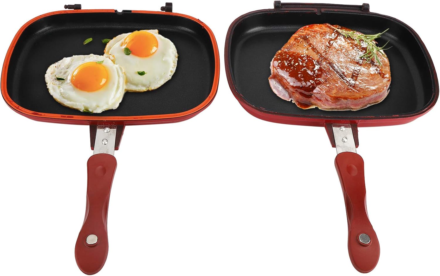 Sartén de doble cara, sartén antiadherente de aleación de aluminio cuadrada roja para utensilios de cocina, 11 x 9.5 pulgadas