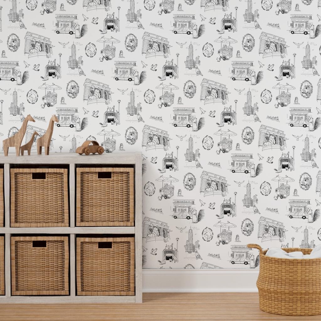 Spoonflower Papel tapiz para despegar y pegar – Papel tapiz extraíble personalizado de la ciudad de Nueva York Toile NYC Pigeons Squirrels Central