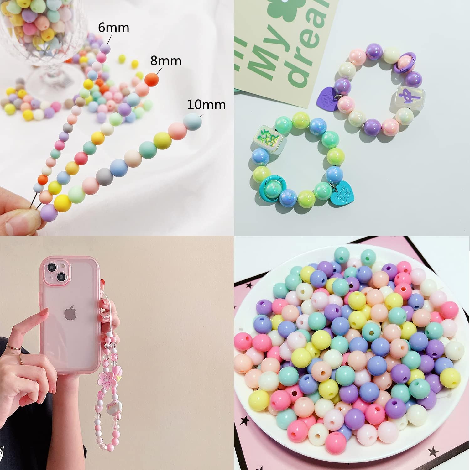 300 cuentas redondas de acrílico de color macarrón de 0.315in para hacer joyas, cuentas de plástico de colores mixtos al azar para hacer pulseras,