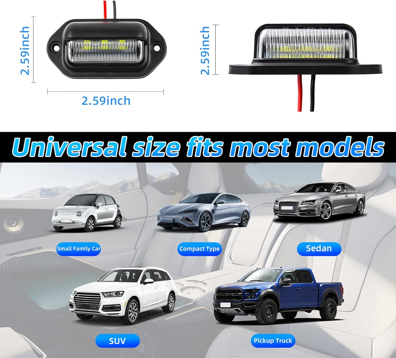 2 luces LED para placa de matrícula de 12 a 24 V, impermeables, 6 LED, luz trasera para RV, cámper, camión, SUV, remolque, camioneta, luces de