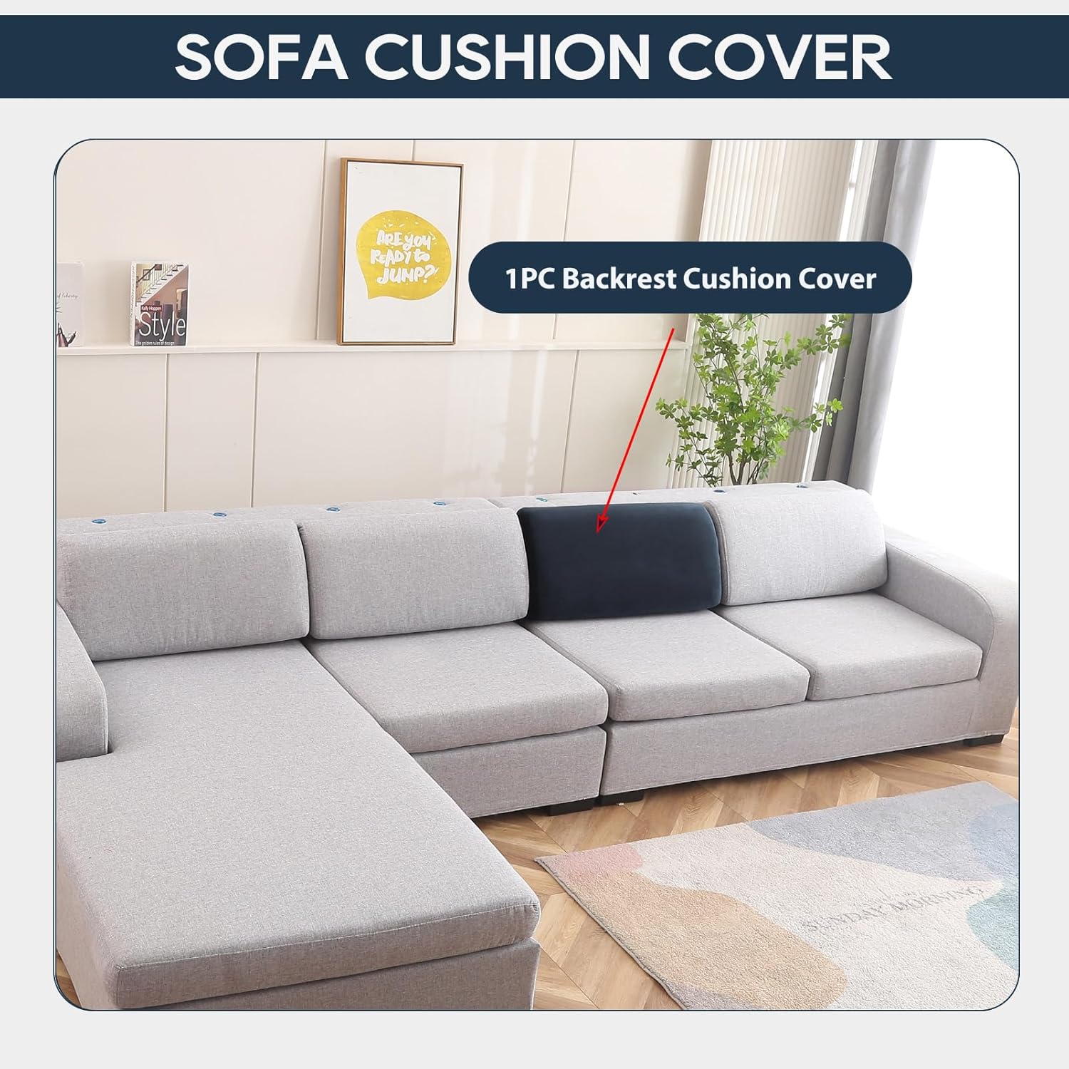 Funda de terciopelo para sofá modular y respaldo, funda de cojín gruesa y elástica para sofá modular grande (1 funda de cojín para respaldo, azul