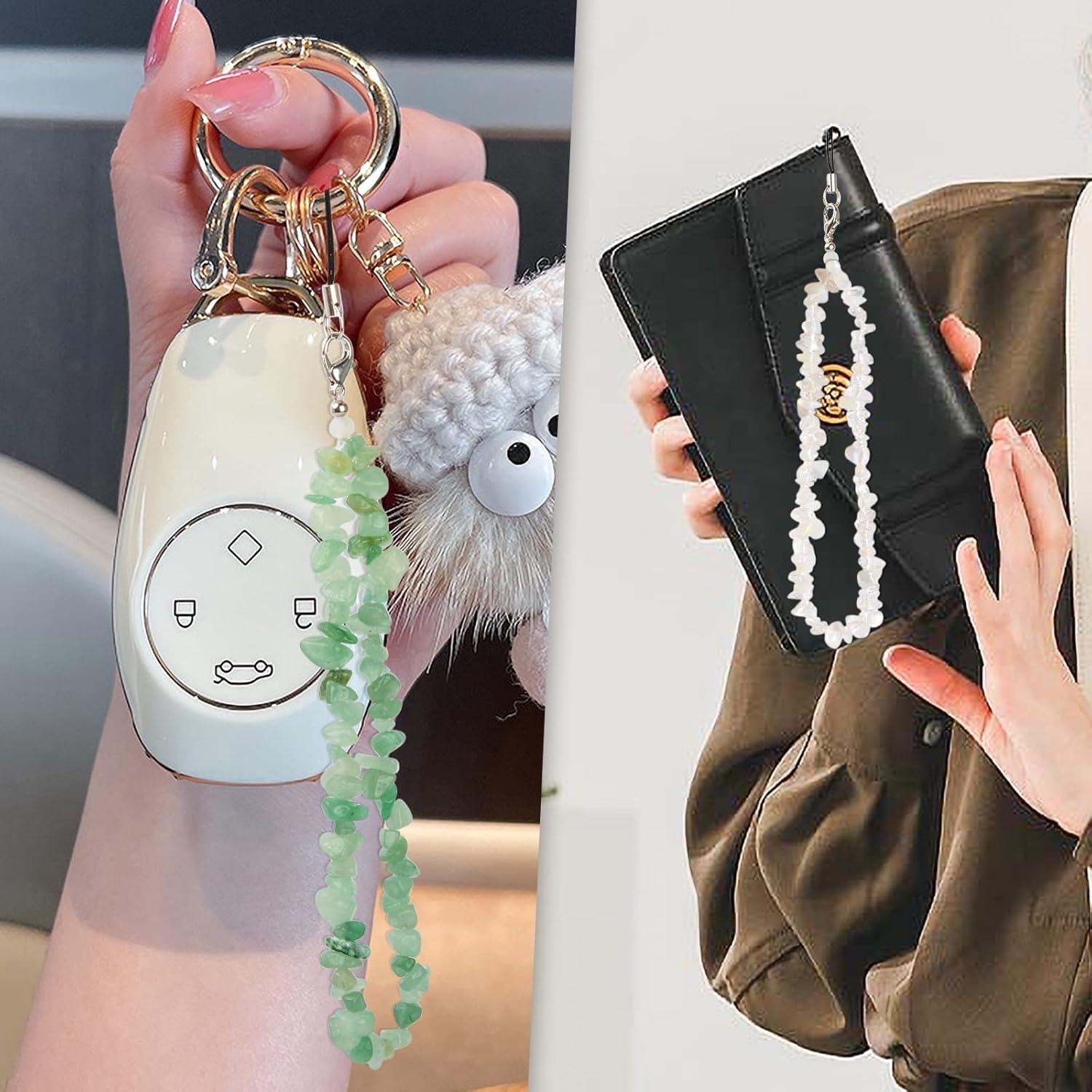 BEACE Dijes para teléfonocorrea de cadena para mujeres y niñas, funda para teléfono celular, correa de muñeca, dijes de piedras preciosas naturales
