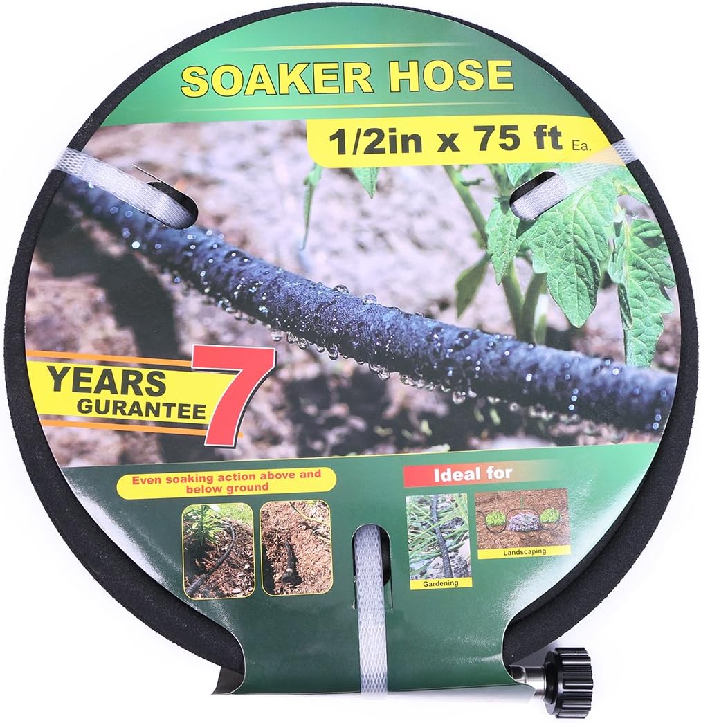 Manguera de remojo de 12 pulgada de 75 pies ahorra un 70% de agua, entrega perfecta de agua, ideal para cama de flores de jardín (1-2-75 pies)