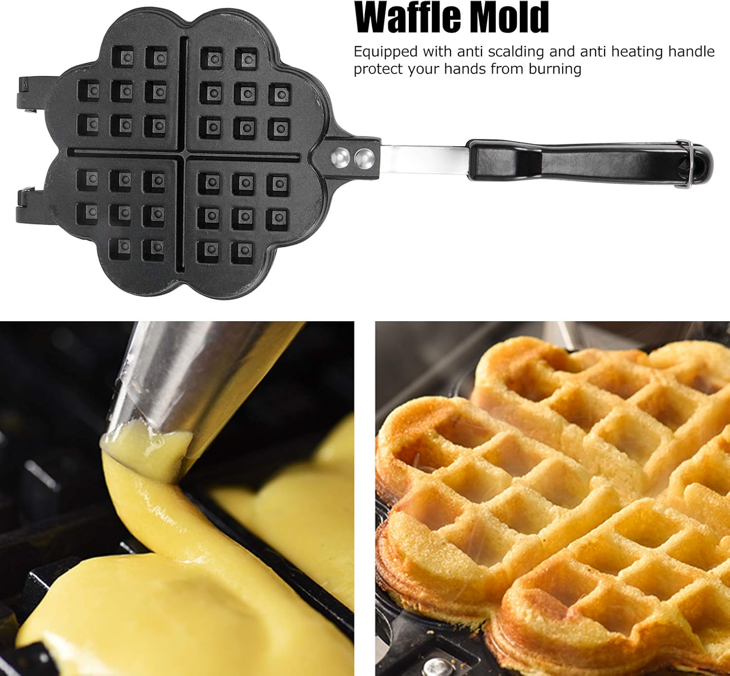 Máquina para hacer gofres, doble waflera abatible, molde de aleación de aluminio para tartas, placas antiadherentes para un fácil almacenamiento