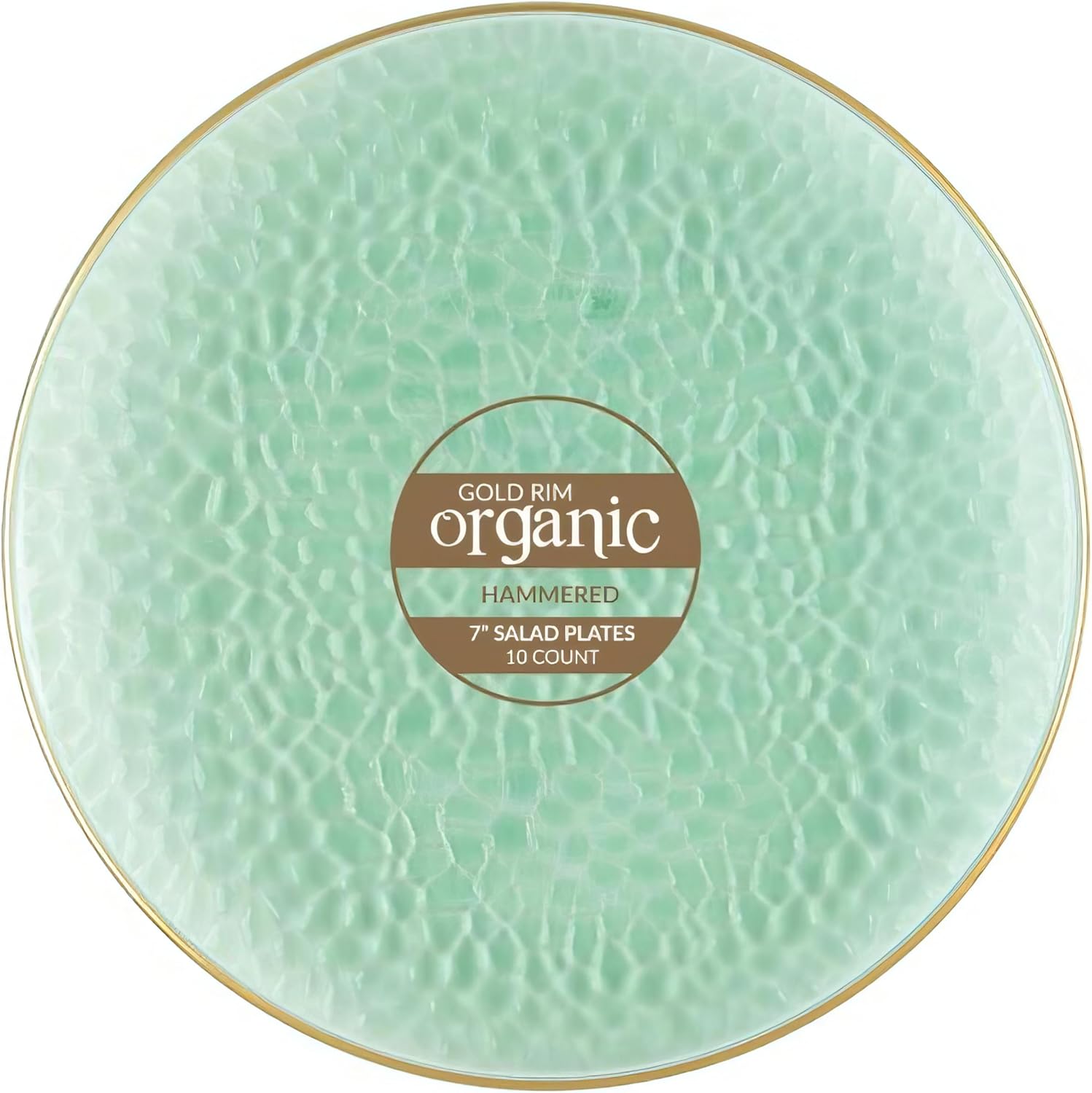 Blue Sky Platos redondos de plástico verde martillado orgánico con borde dorado, 10 pulgadas (10 unidades)  Elegante vajilla desechable para fiestas