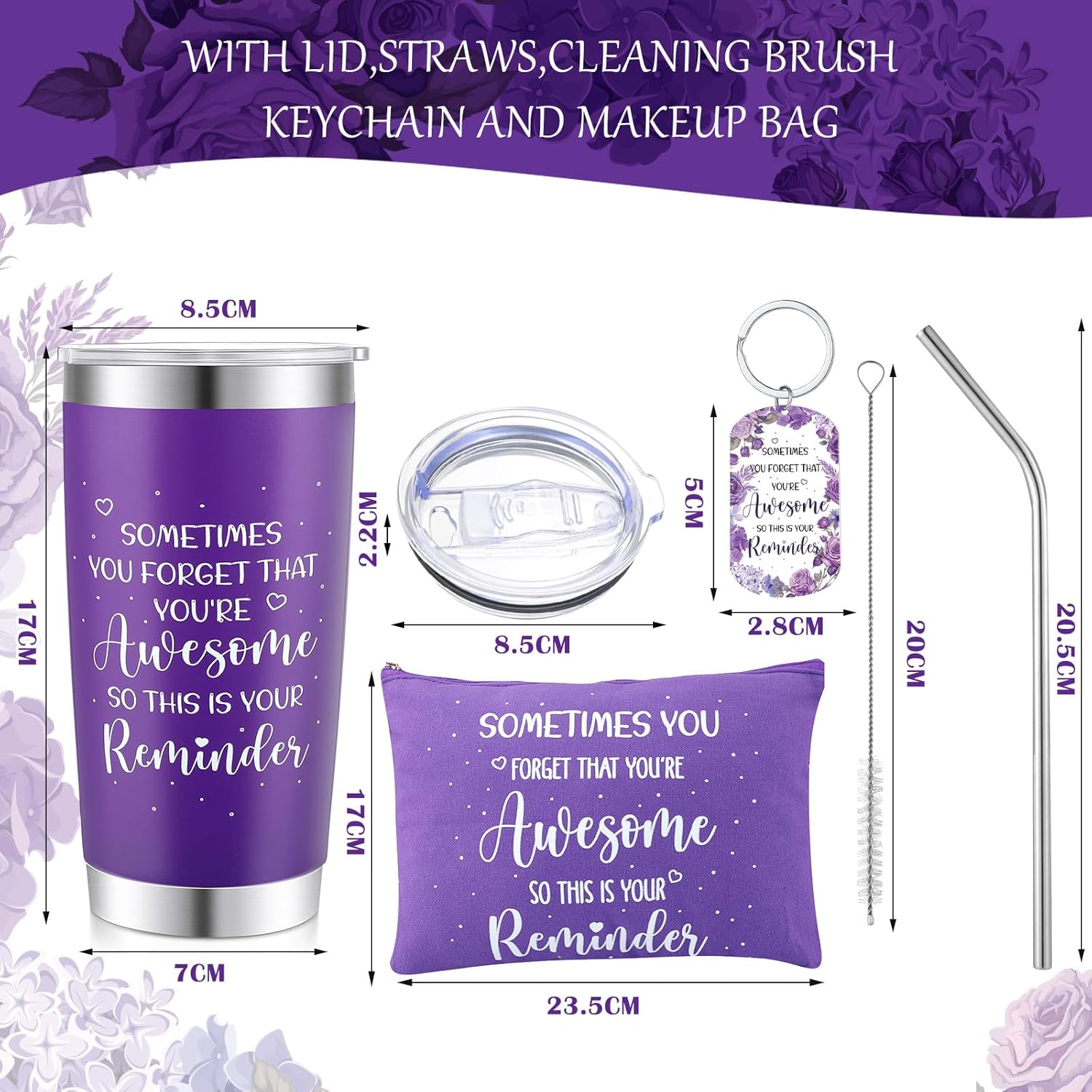 Zhehao 3 piezas de regalos inspiradores morados para mujeres, regalos de agradecimiento, regalos del día de la madre, vaso morado café de 20 onzas,