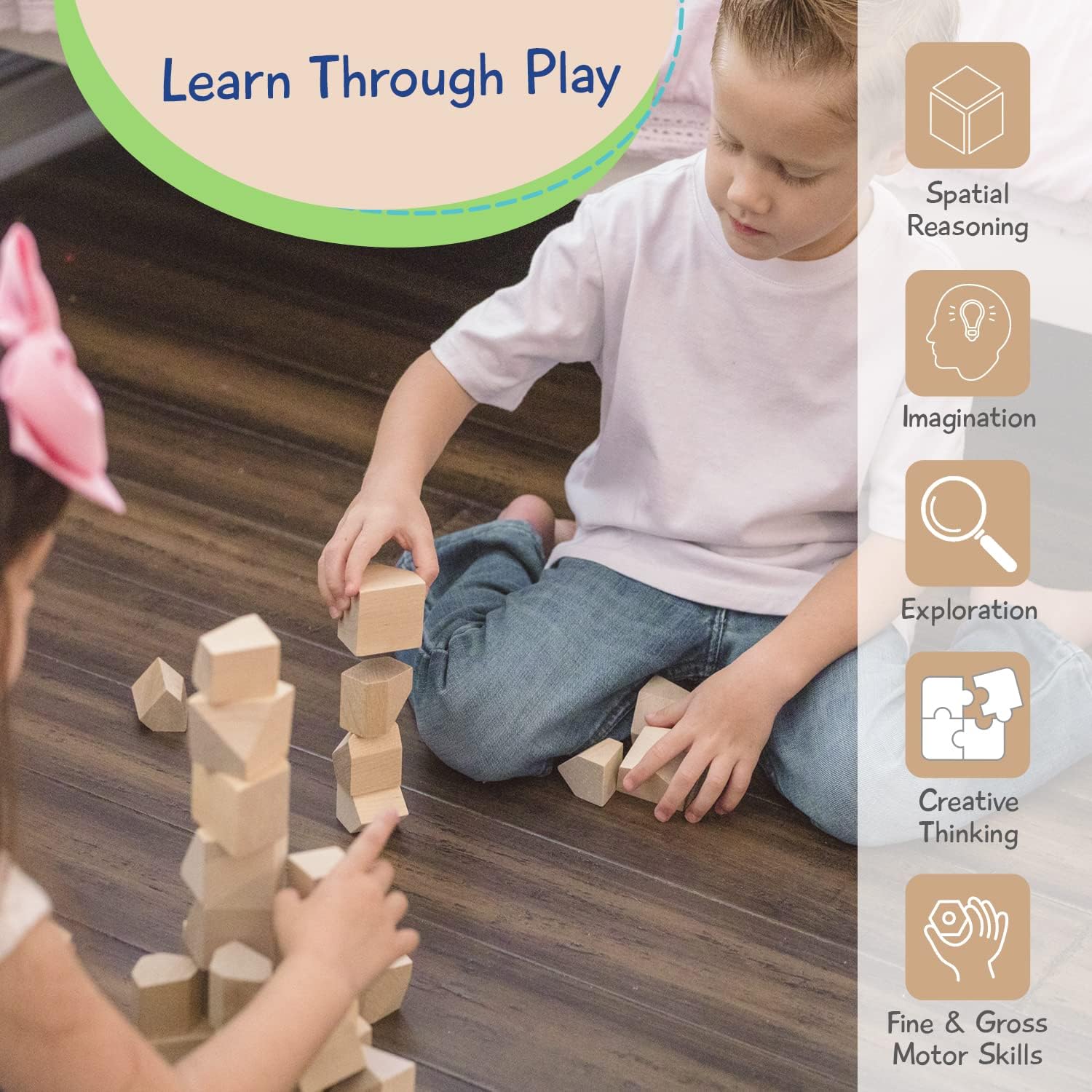 JOY2B Juguetes para niños pequeños, bloques apilables de madera, juguetes Montessori para niños y niñas, juguetes de madera para niños, juguetes