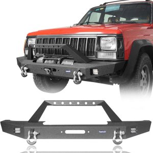 Hooke Road Parachoques delantero de acero para Jeep XJ con placa de cabrestante compatible con Jeep Cherokee XJ 1984-2001 Hooke Road Parachoques delantero de acero para Jeep XJ con placa de cabrestante compatible con Jeep Cherokee XJ 1984-2001