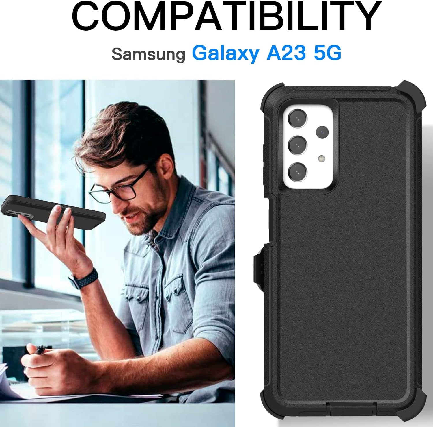 AICase Funda para Galaxy A23 con clip para cinturón (6.6 pulgadas), resistente y resistente, protección duradera de grado militar, a prueba de