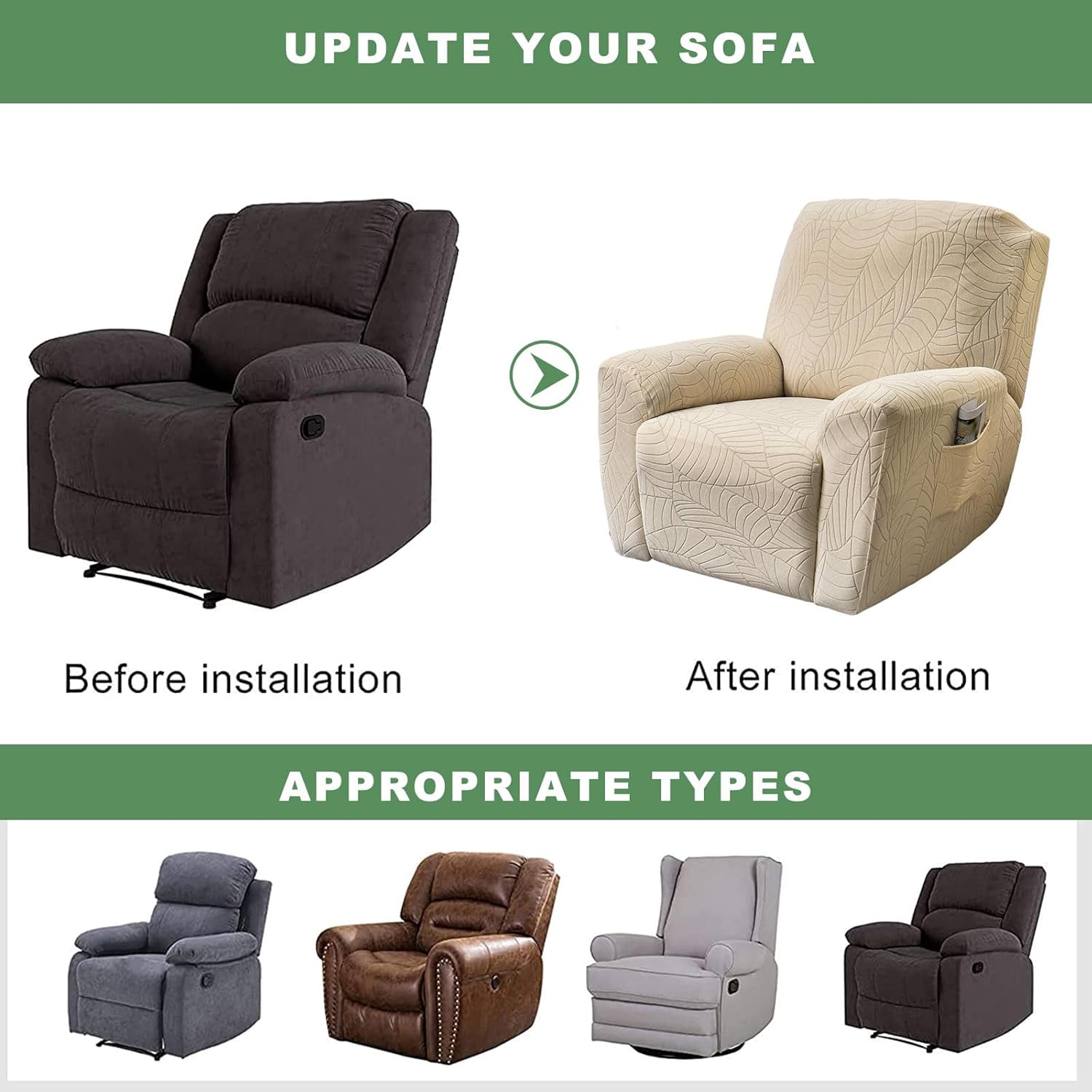 HAOYONG Fundas reclinables elásticas de jacquard Lazyboy, funda reclinable de 4 piezas para sillón reclinable de 1 asiento, fundas para sofá