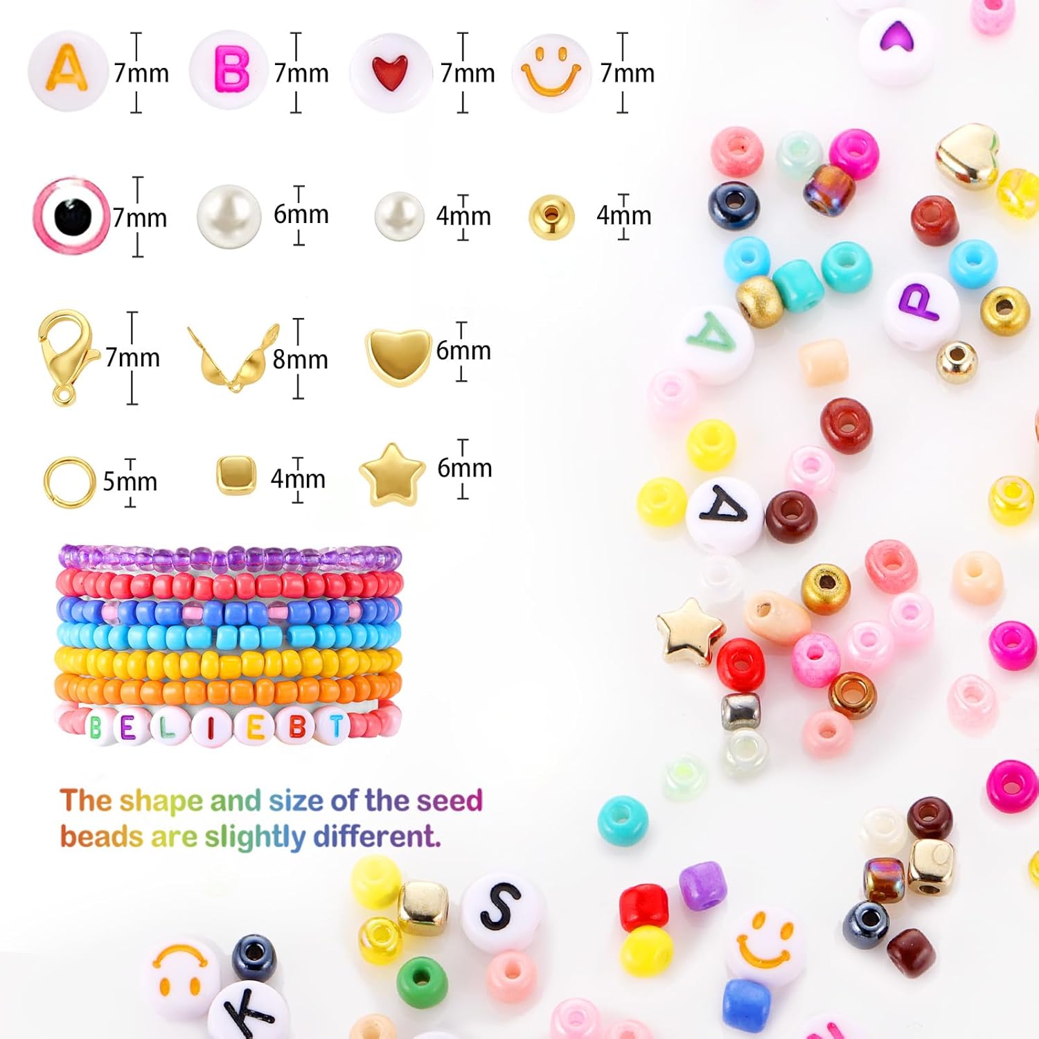 Funtopia Más de 7800 cuentas de semillas para la fabricación de joyas, 60 colores pequeñas de cuentas de vidrio para pulseras, kit de pulsera de la