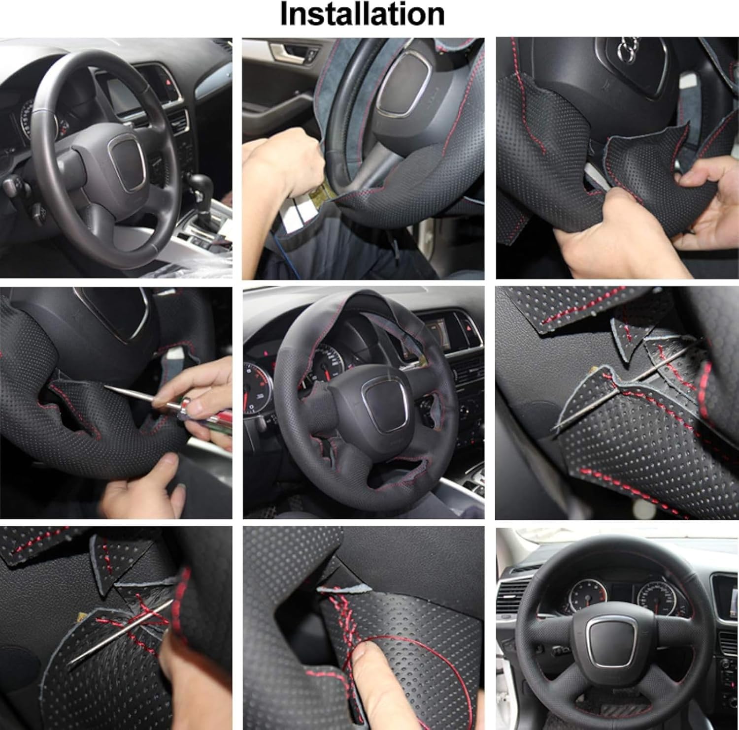 Cubierta de volante de coche de cuero negro cosido a mano, para SsangYong Korando 2011-2014 DIY transpirable volante cubiertas