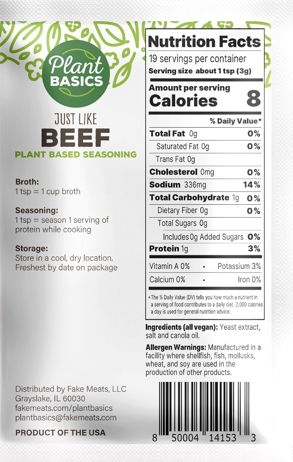 Plant Basics – Condimento a base de plantas, al igual que la carne de res, 2 onzas (paquete de 12), vegano, sin gluten, kosher, sin OMG