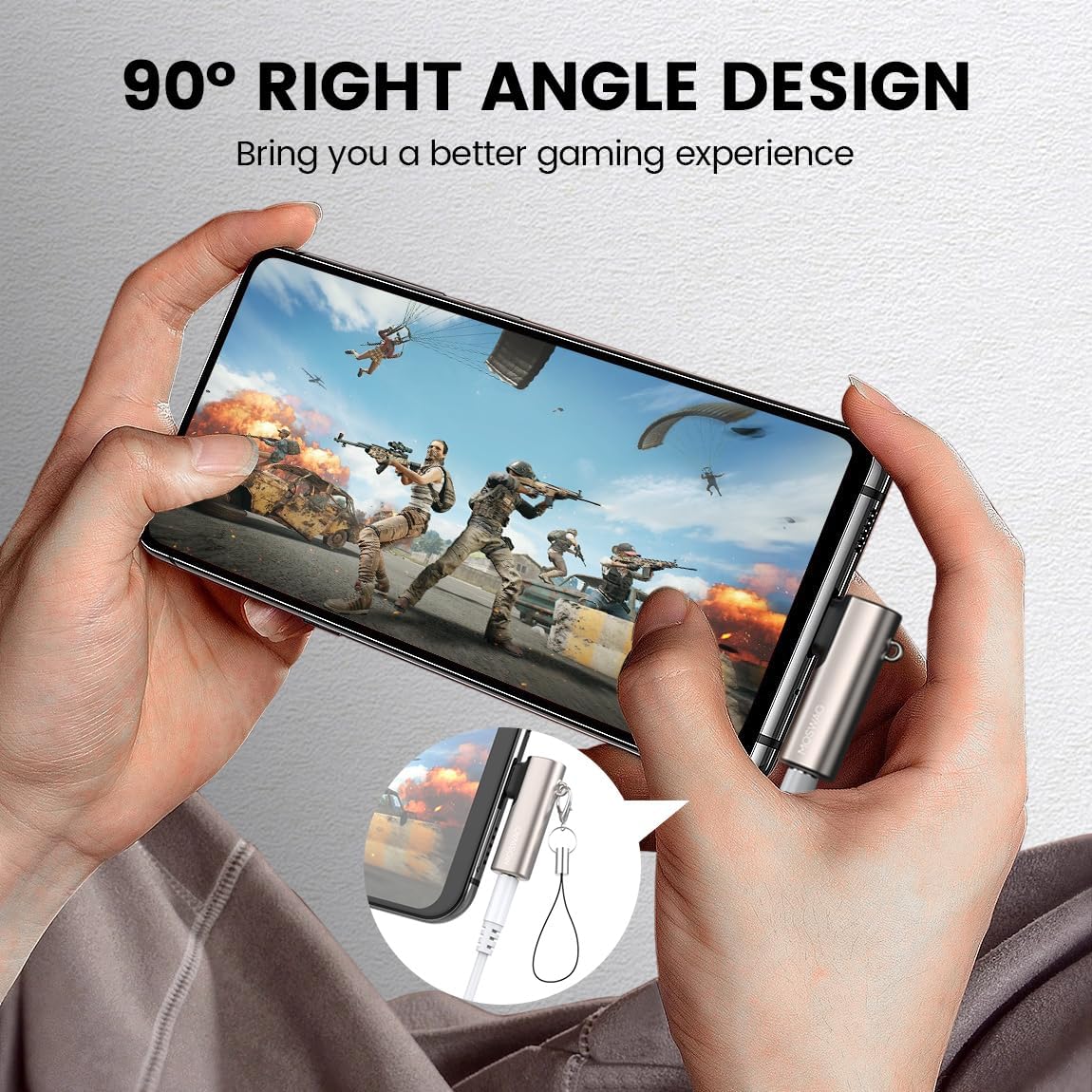 MOSWAG Adaptador de auriculares USB C a conector tipo C de 0.138 in, micrófono auxiliar en ángulo derecho, dongle de audio de aleación de zinc,