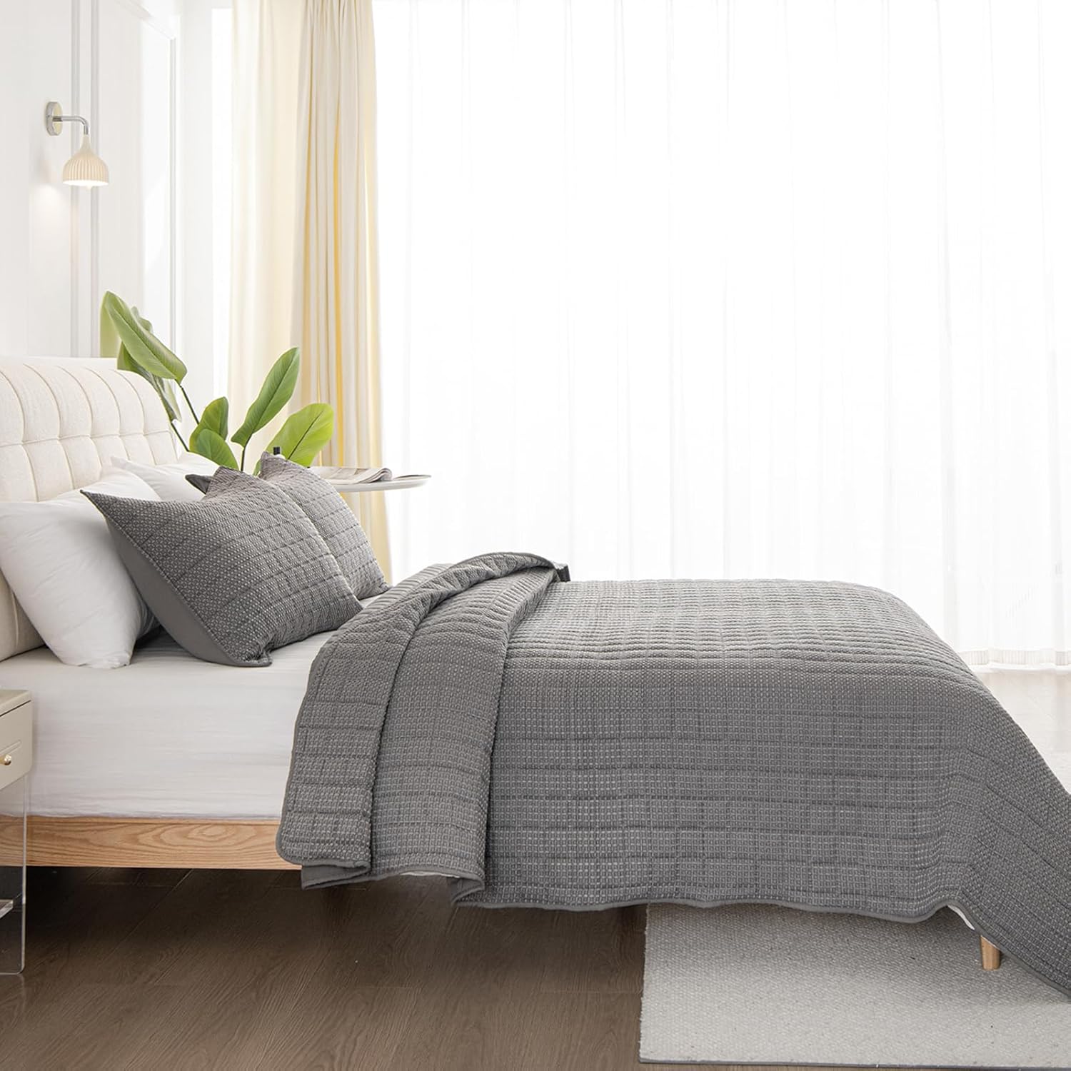Juego de ropa de cama de tamaño King blanco con fundas de almohada, colcha ligera y suave, manta acolchada fina, para todas las estaciones, verano,