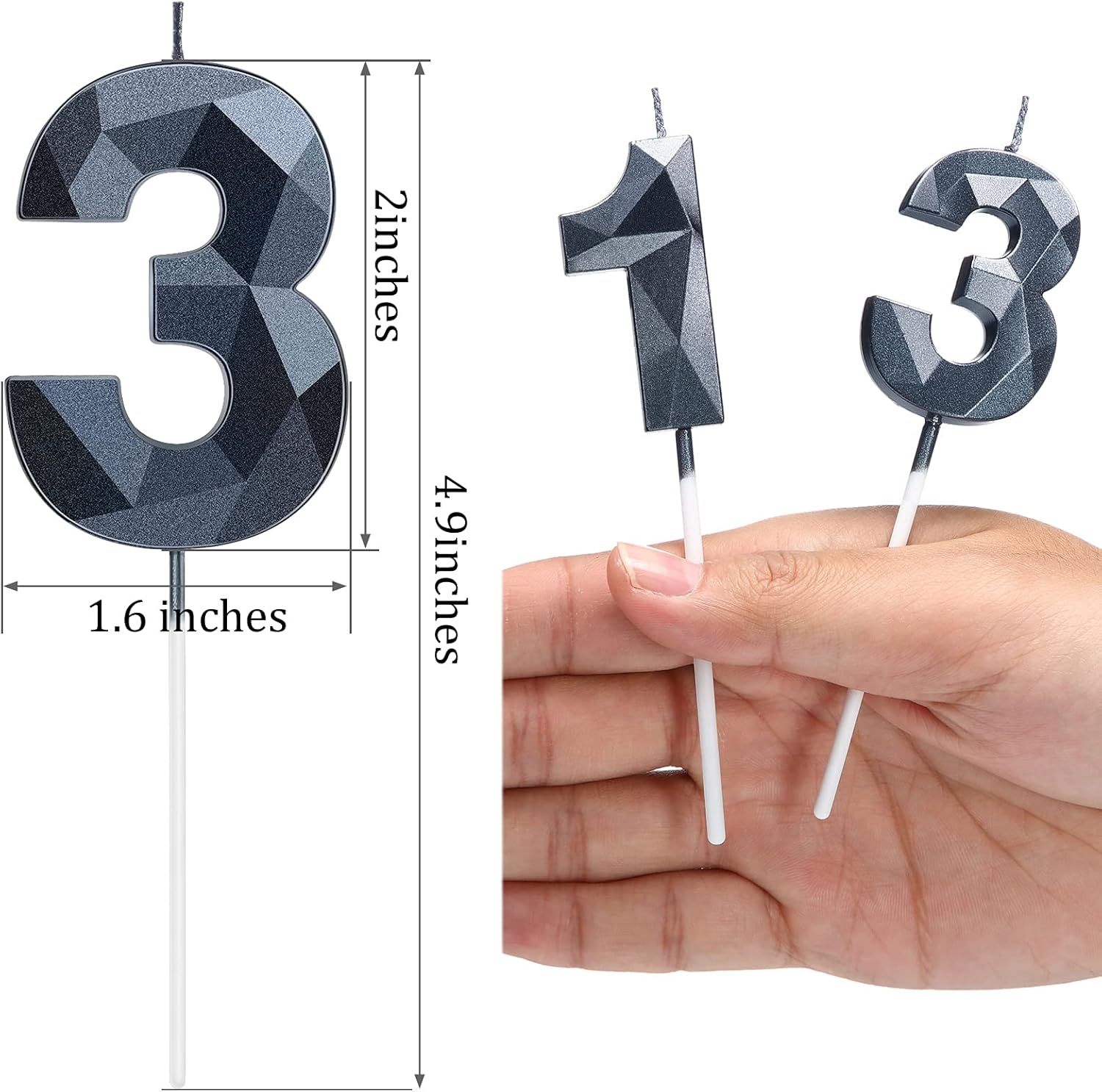 Velas de cumpleaños número 13, velas con forma de diamante 3D número 13, decoración de tarta de feliz cumpleaños, bodas, fiestas, reuniones, fiestas