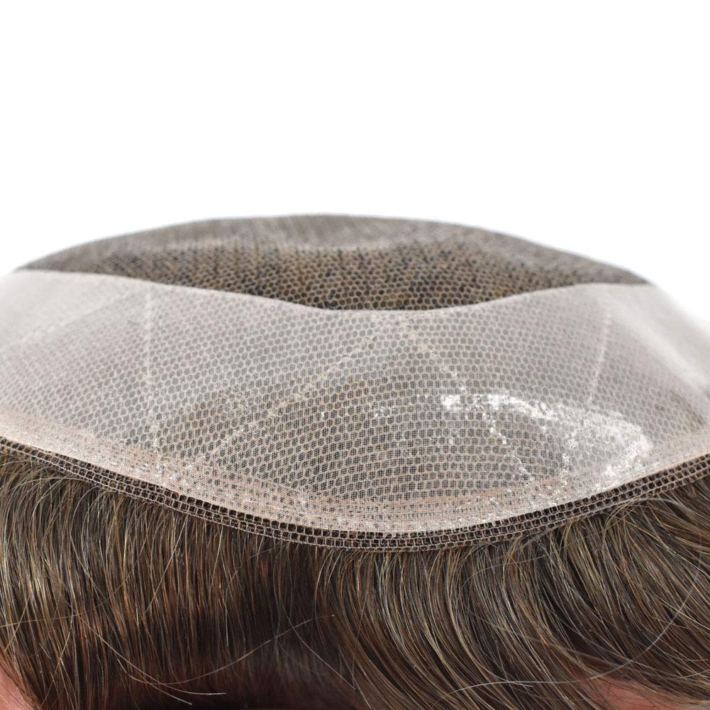 RESHE Sistemas de reemplazo de cabello para hombre, tupé para hombres, cabello humano real, encaje suizo con PU alrededor de los hombres, pieza de