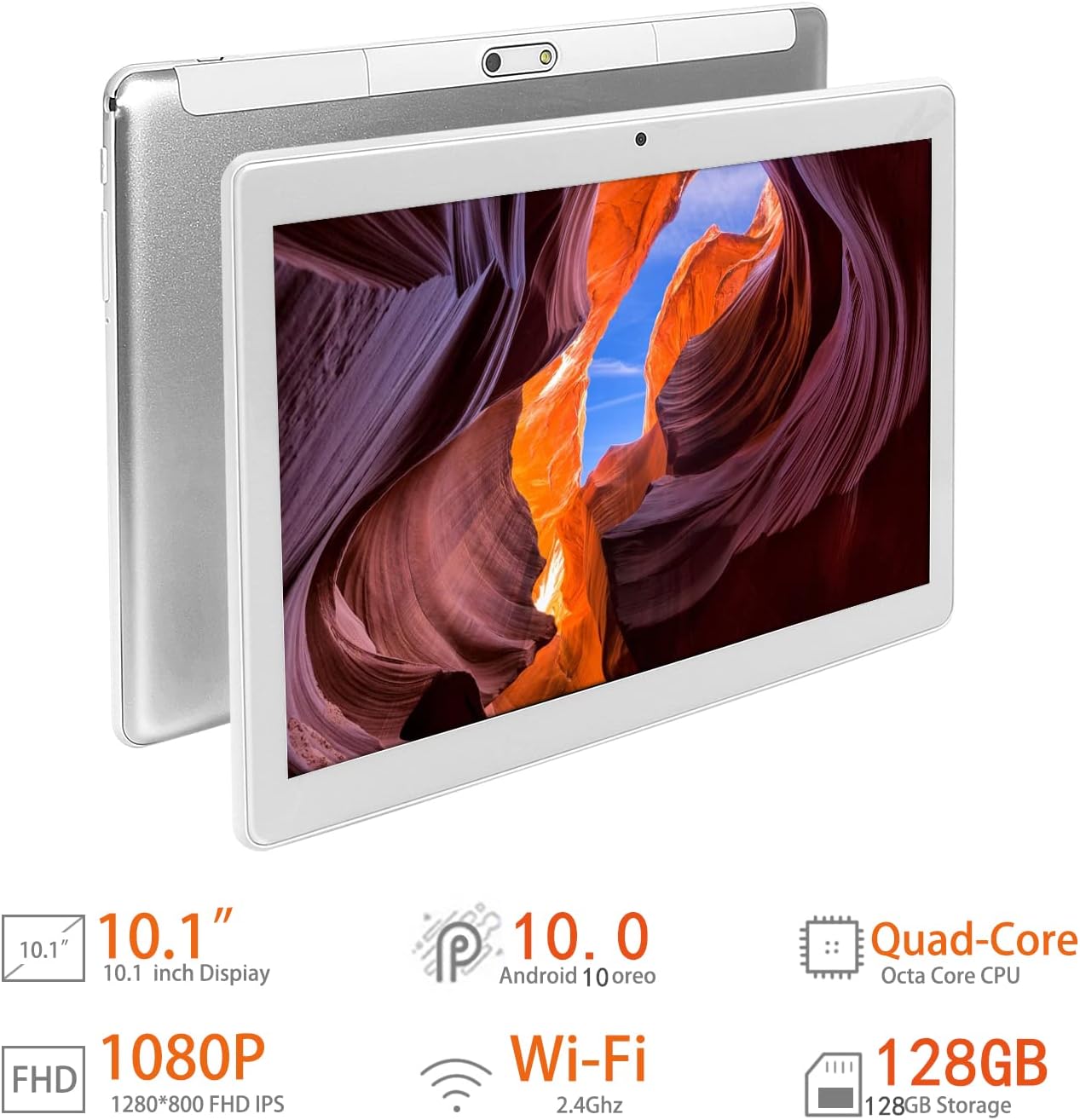 Tablet PC con Android 10.0 de 10 pulgadas, Phablet 3G con ranuras para tarjetas SIM duales, cámara dual de 2MP+8MP, 4 GB de RAM, 128 GB de
